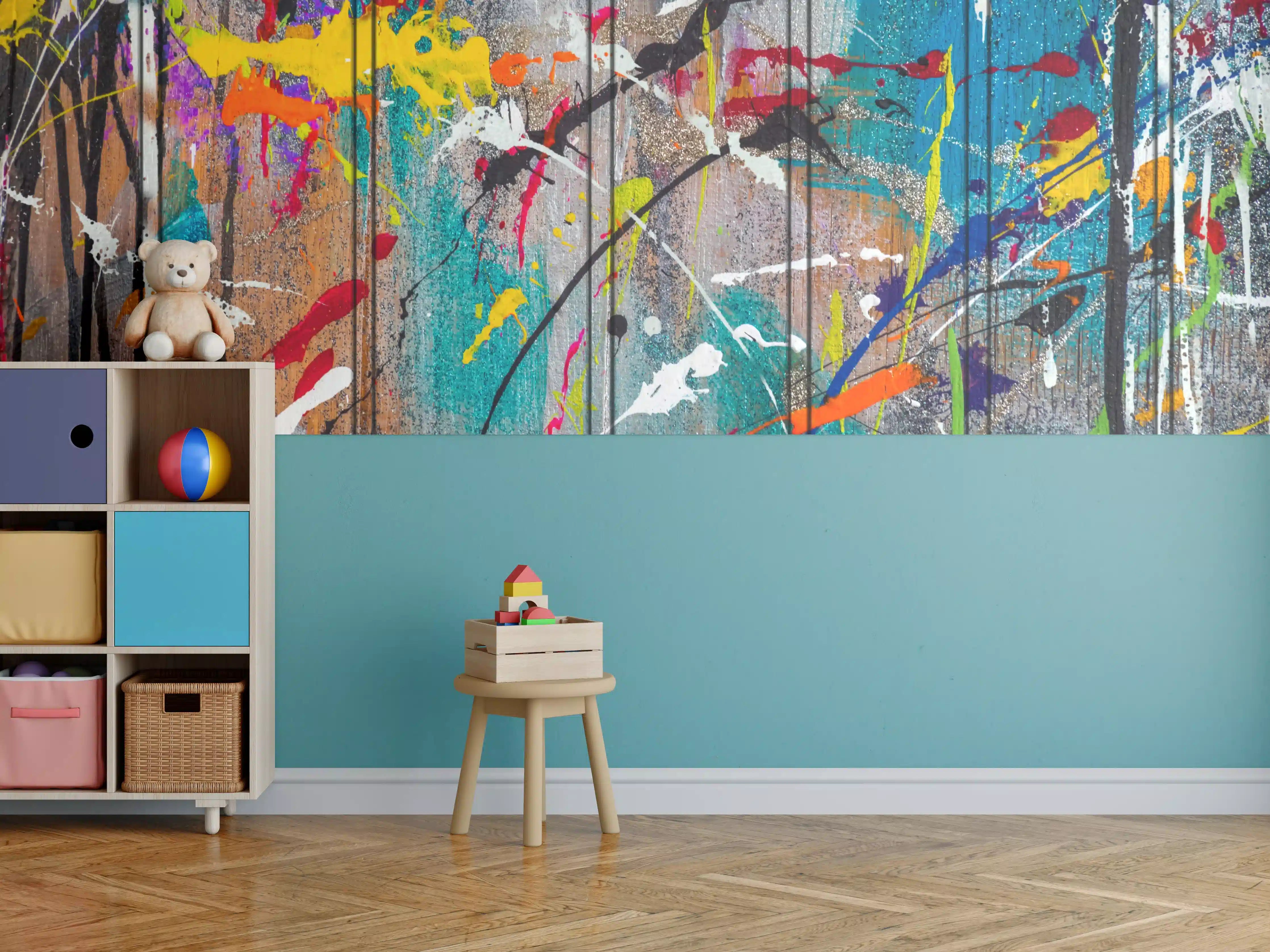 Kinderzimmer Wandgestaltung - Graffiti auf Holz