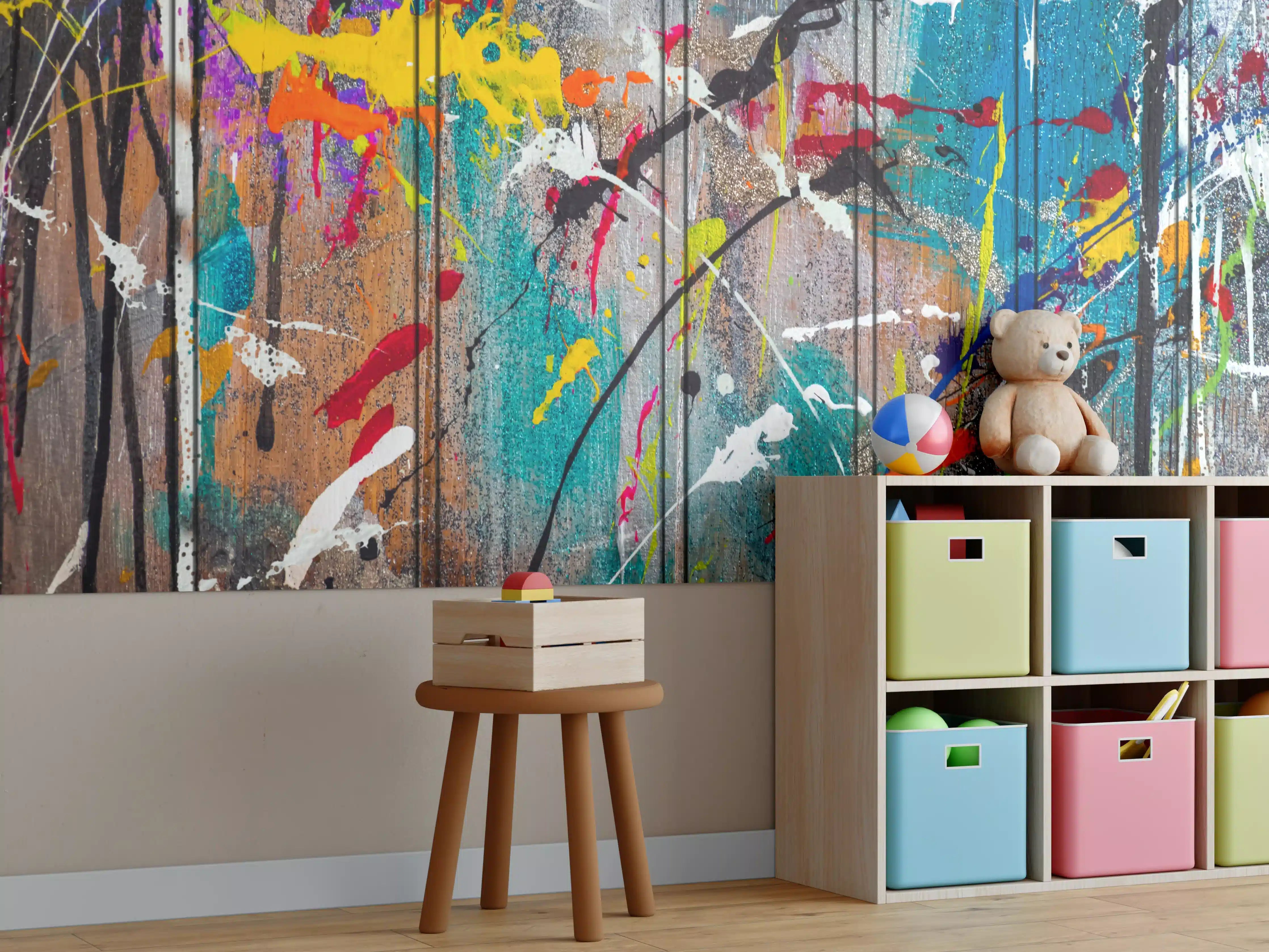 Kinderzimmer Wandgestaltung - Graffiti auf Holz