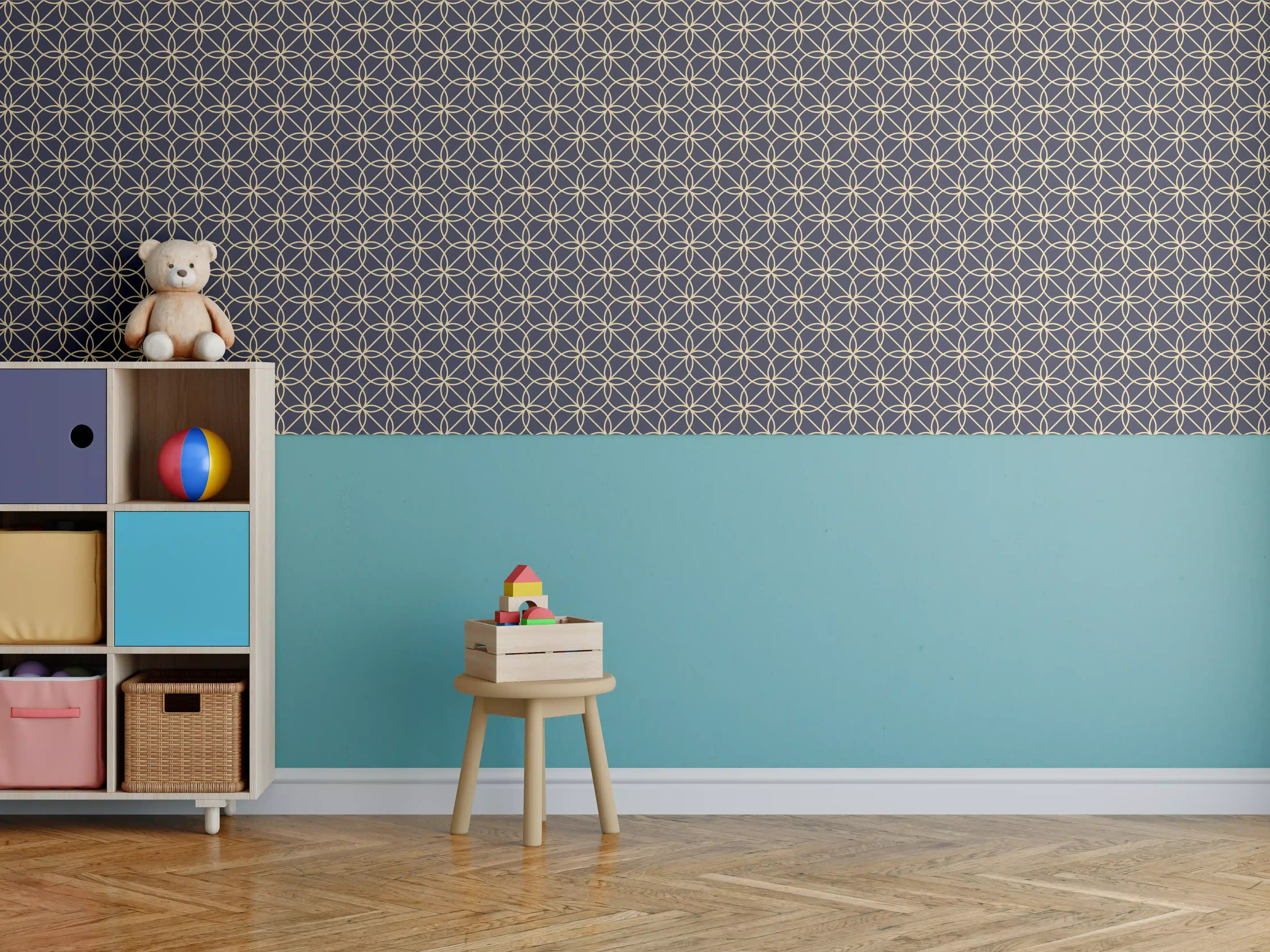 Kinderzimmer Wandgestaltung - Grafisches Muster in Dunkelblau