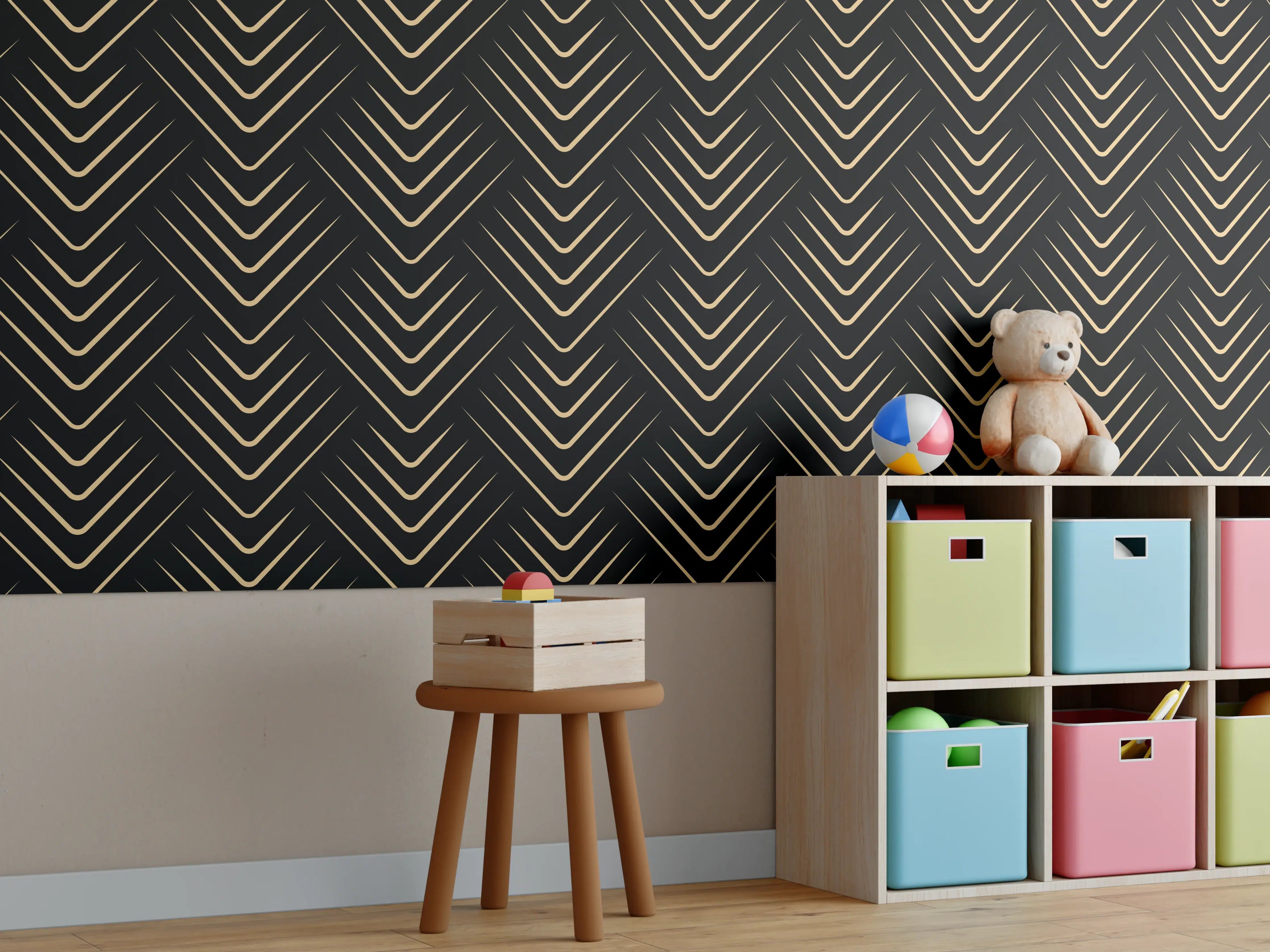 Kinderzimmer Wandgestaltung - Grafisches Schwarz-Muster