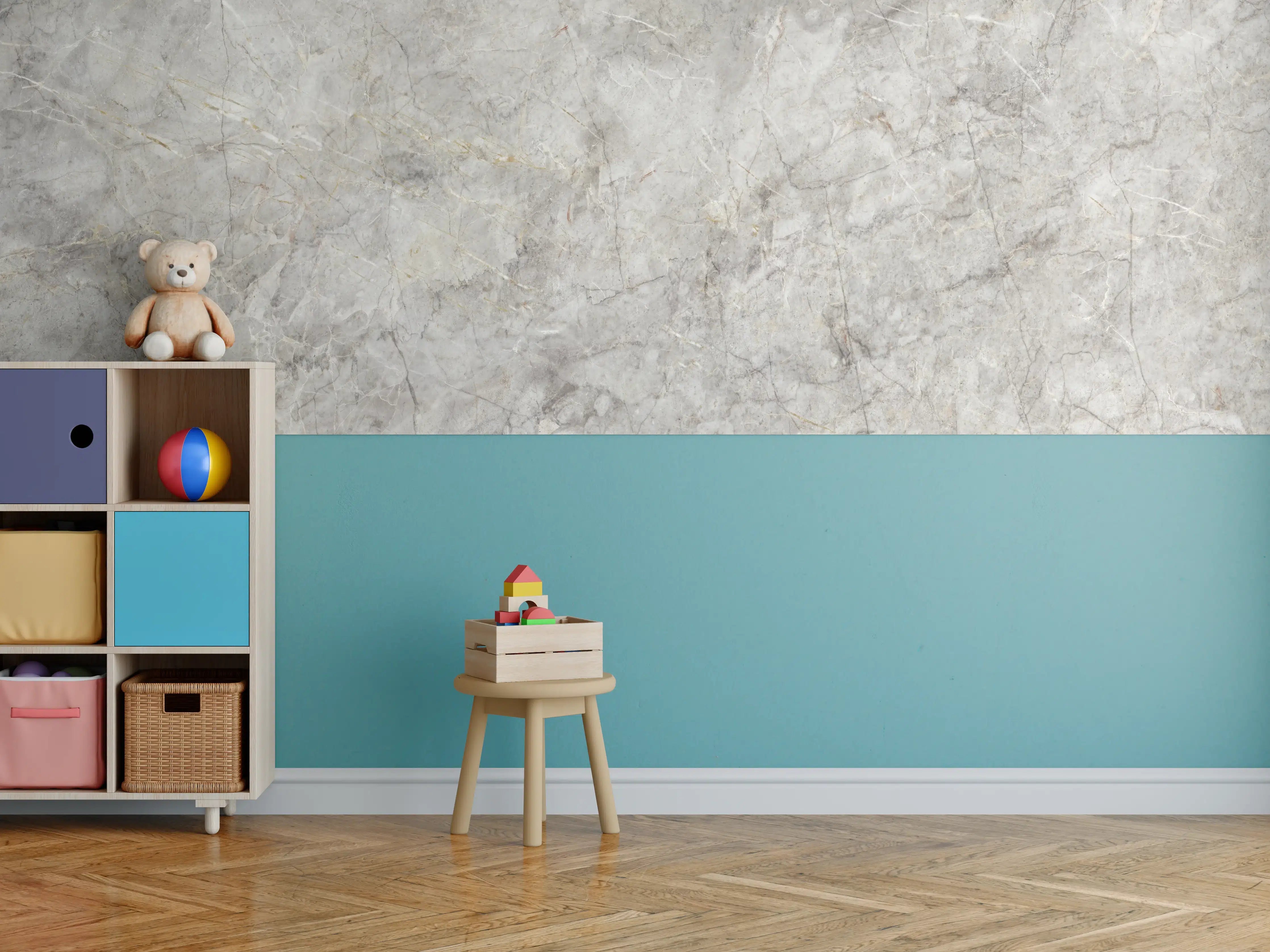 Kinderzimmer Wandgestaltung - Grau-Weißer Marmorstein Effekt