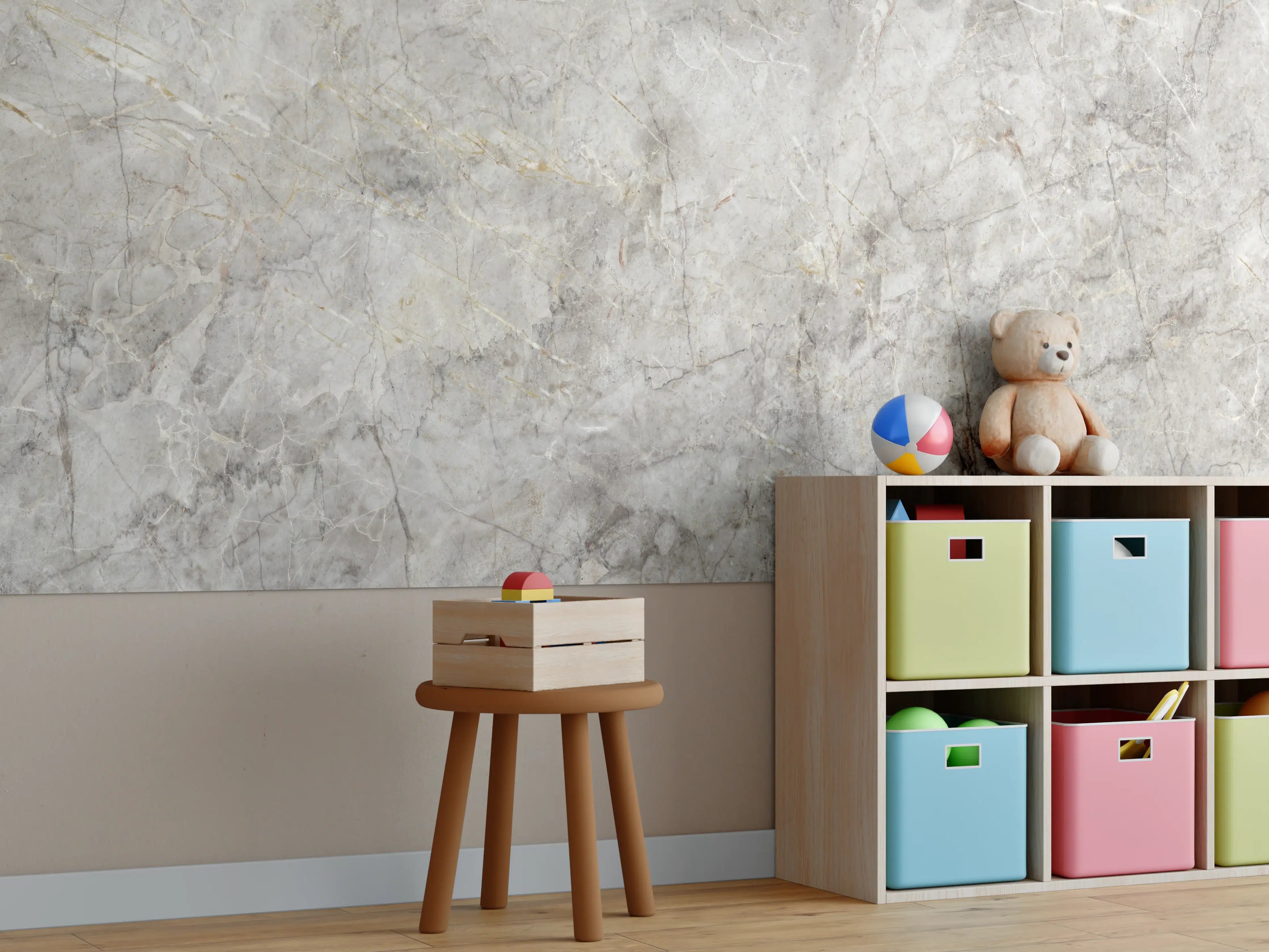 Kinderzimmer Wandgestaltung - Grau-Weißer Marmorstein Effekt