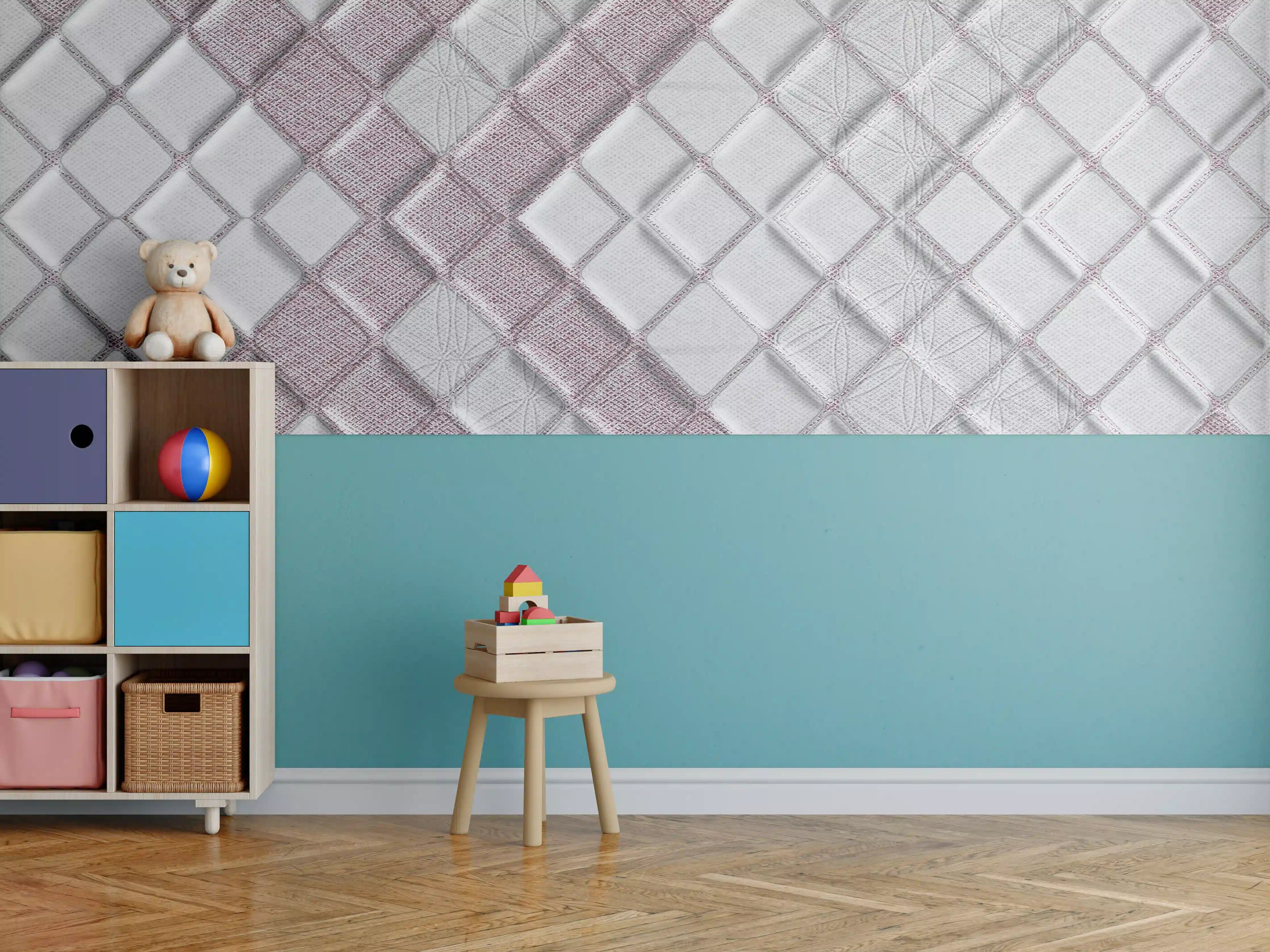 Kinderzimmer Wandgestaltung - Grau-Weißes Geometrisches Design