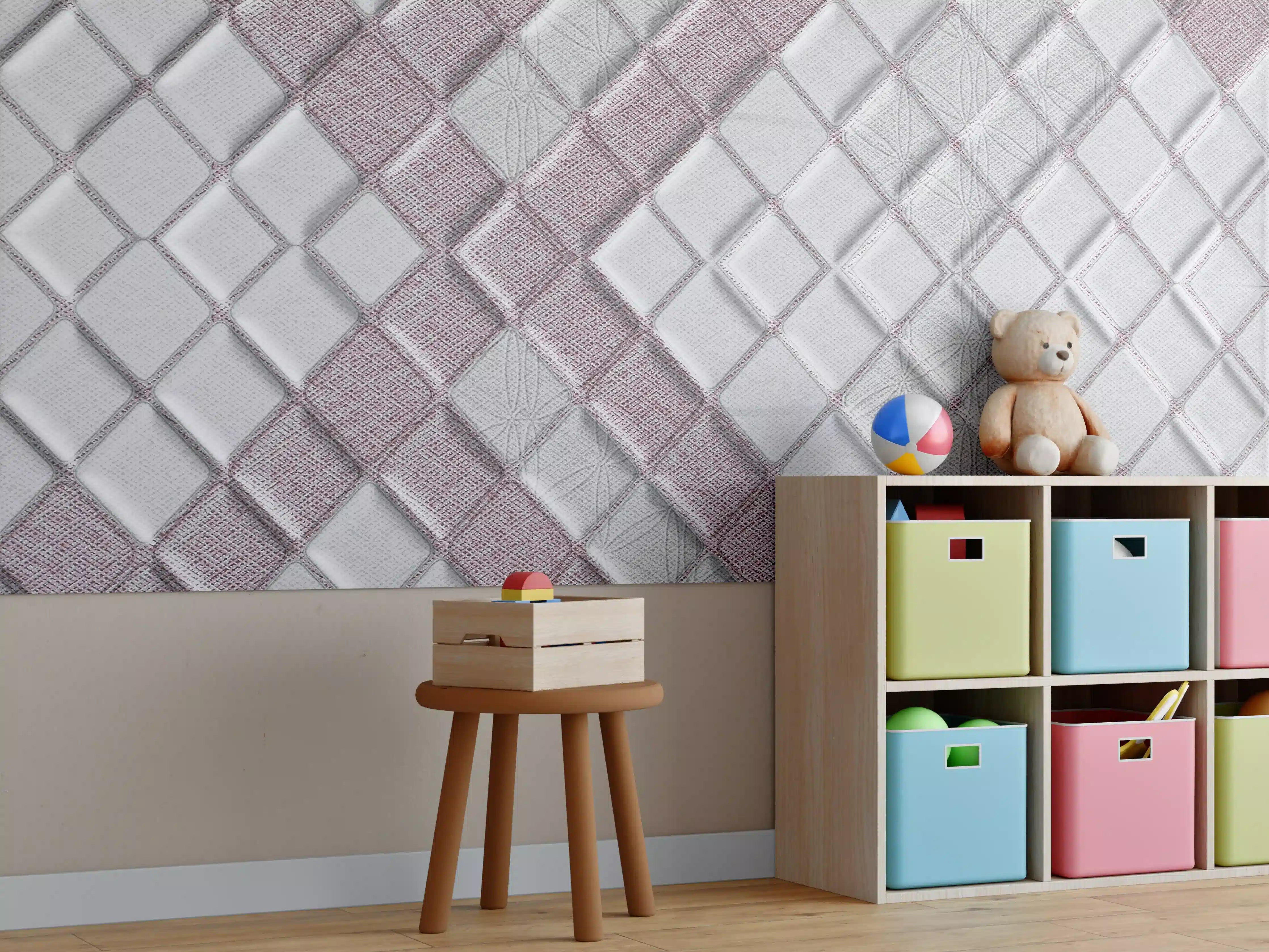 Kinderzimmer Wandgestaltung - Grau-Weißes Geometrisches Design