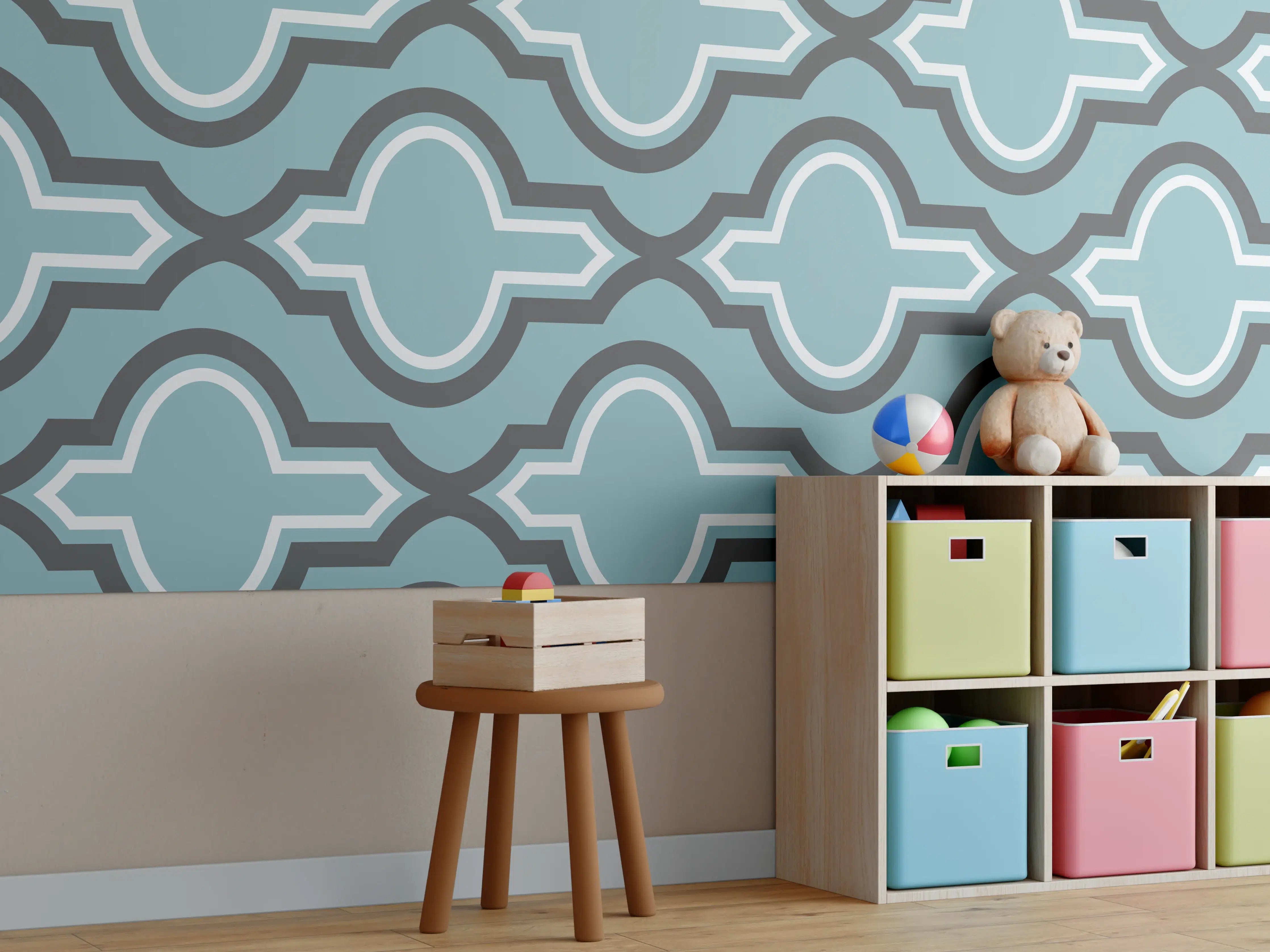 Kinderzimmer Wandgestaltung - Grau-Weißes Grafikdesign Muster