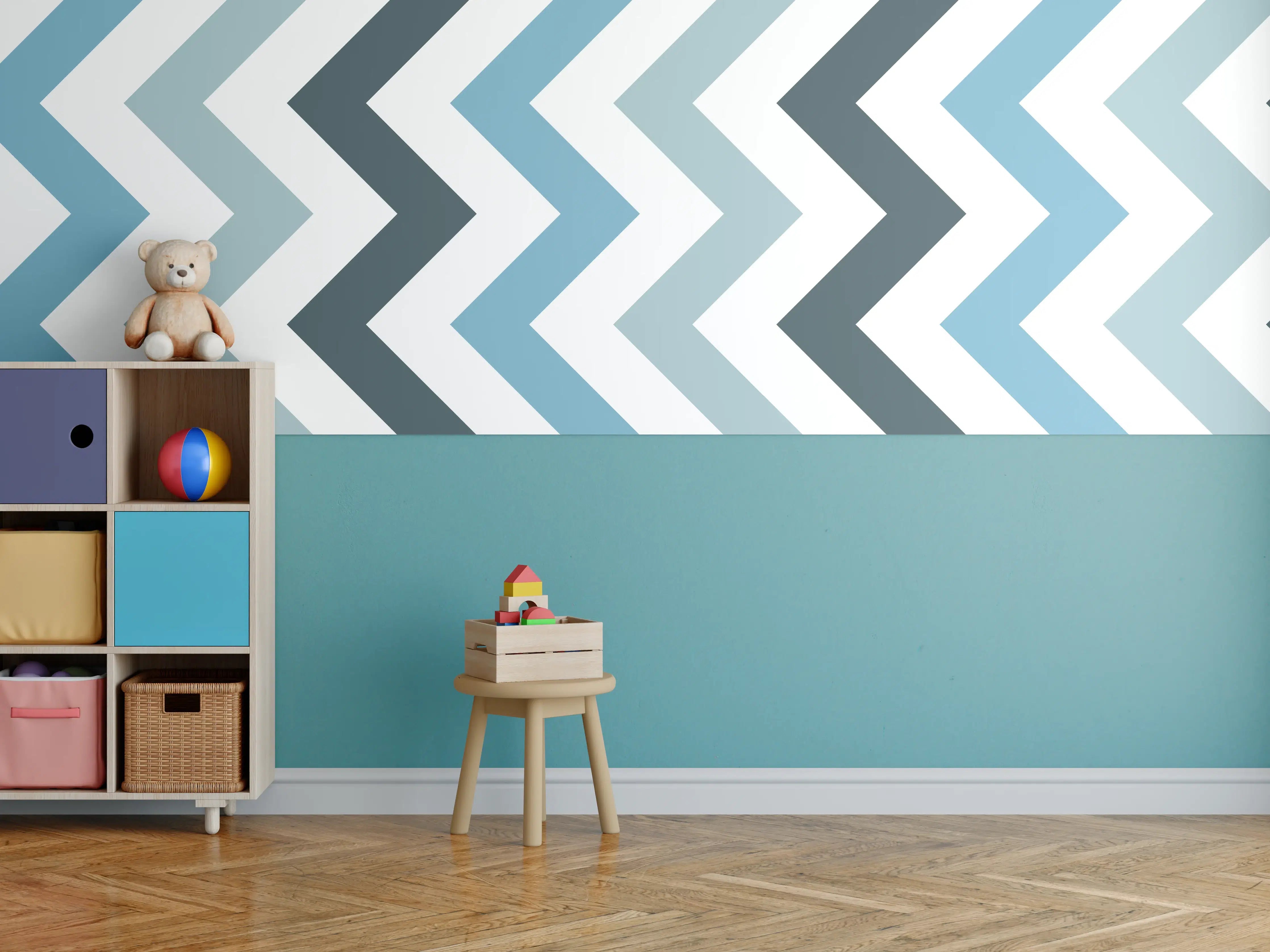 Kinderzimmer Wandgestaltung - Grau-Weißes Zick-Zack-Design