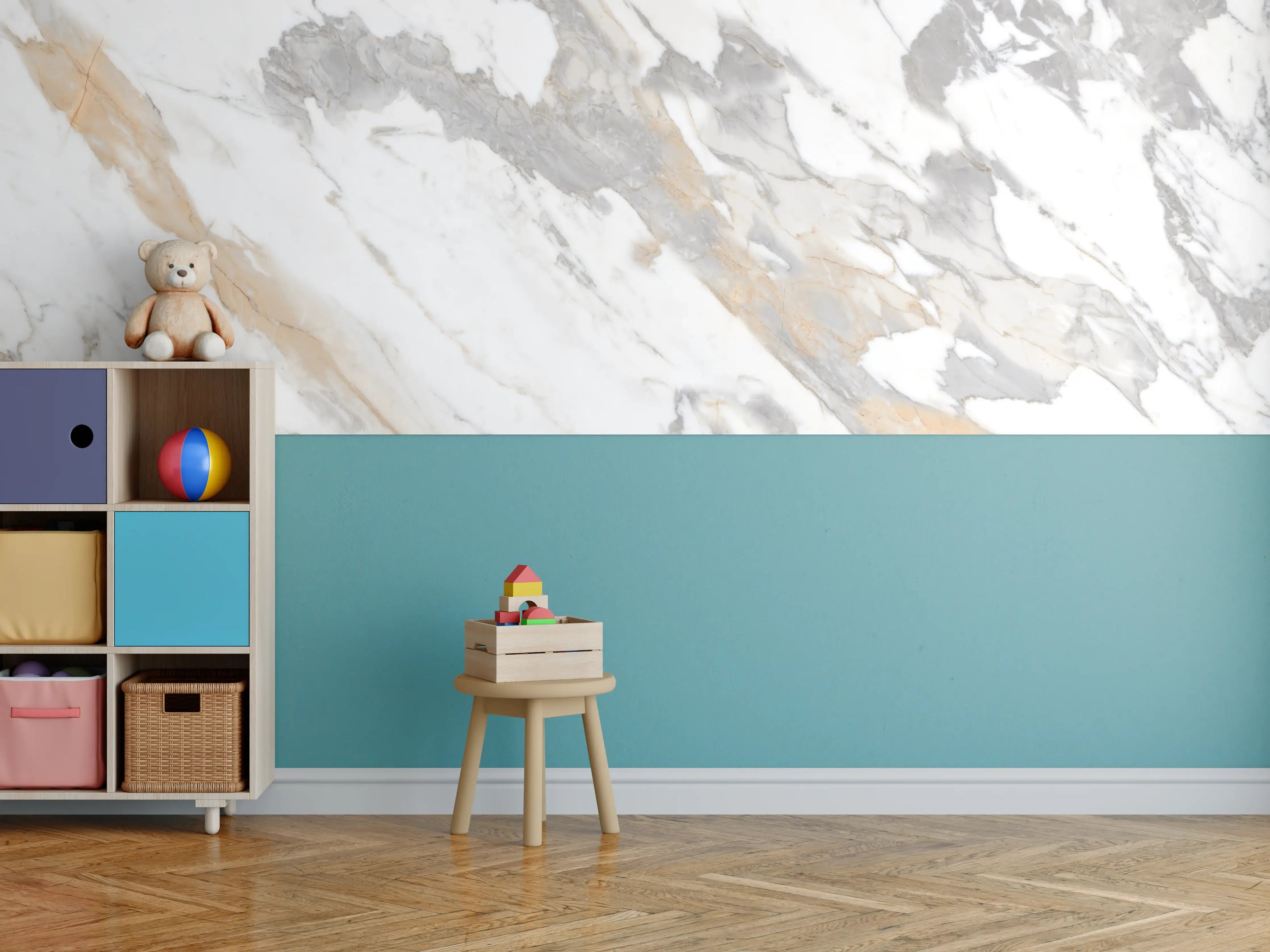 Kinderzimmer Wandgestaltung - Grau-beiger abstrakter Marmor