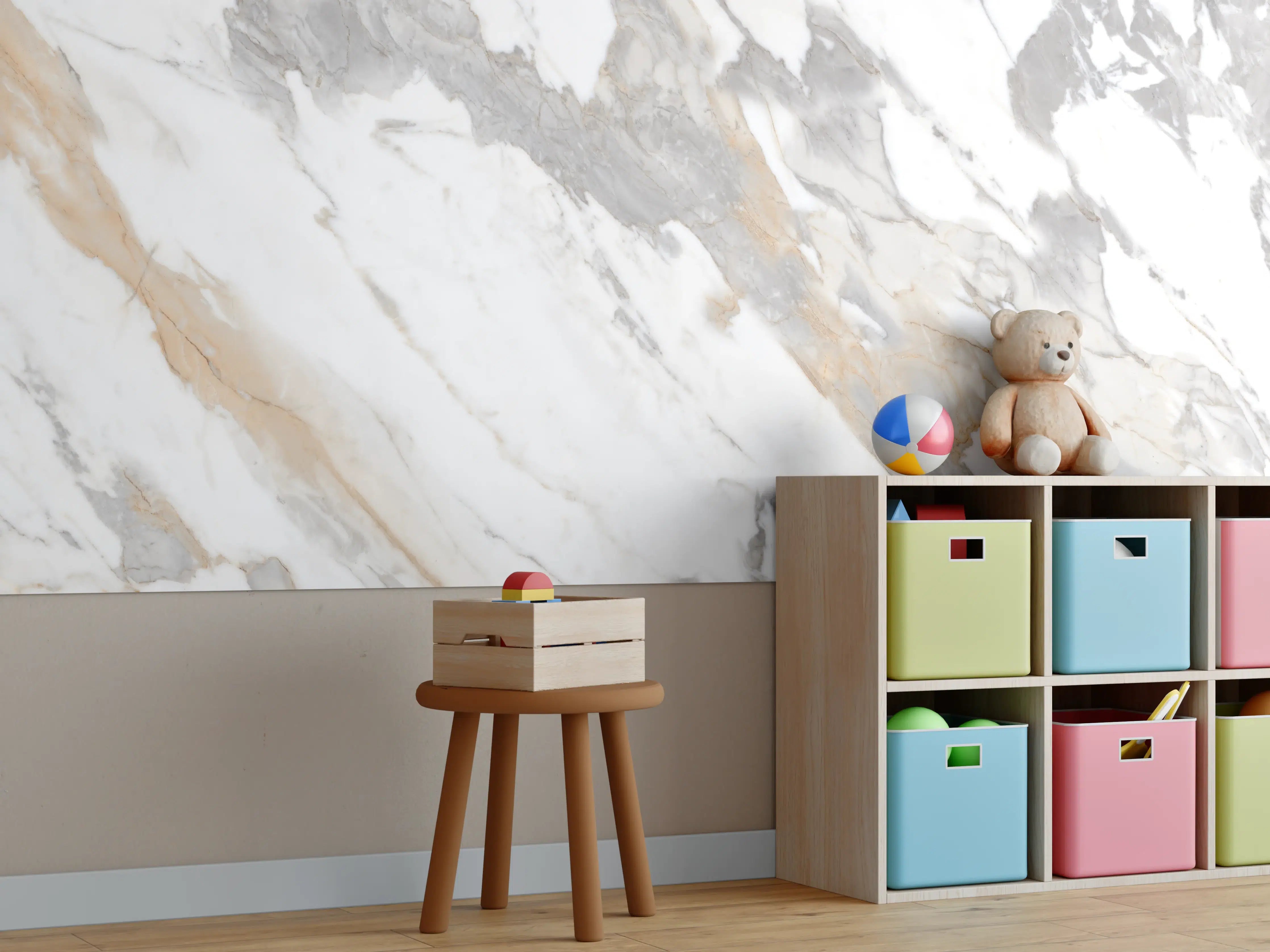 Kinderzimmer Wandgestaltung - Grau-beiger abstrakter Marmor