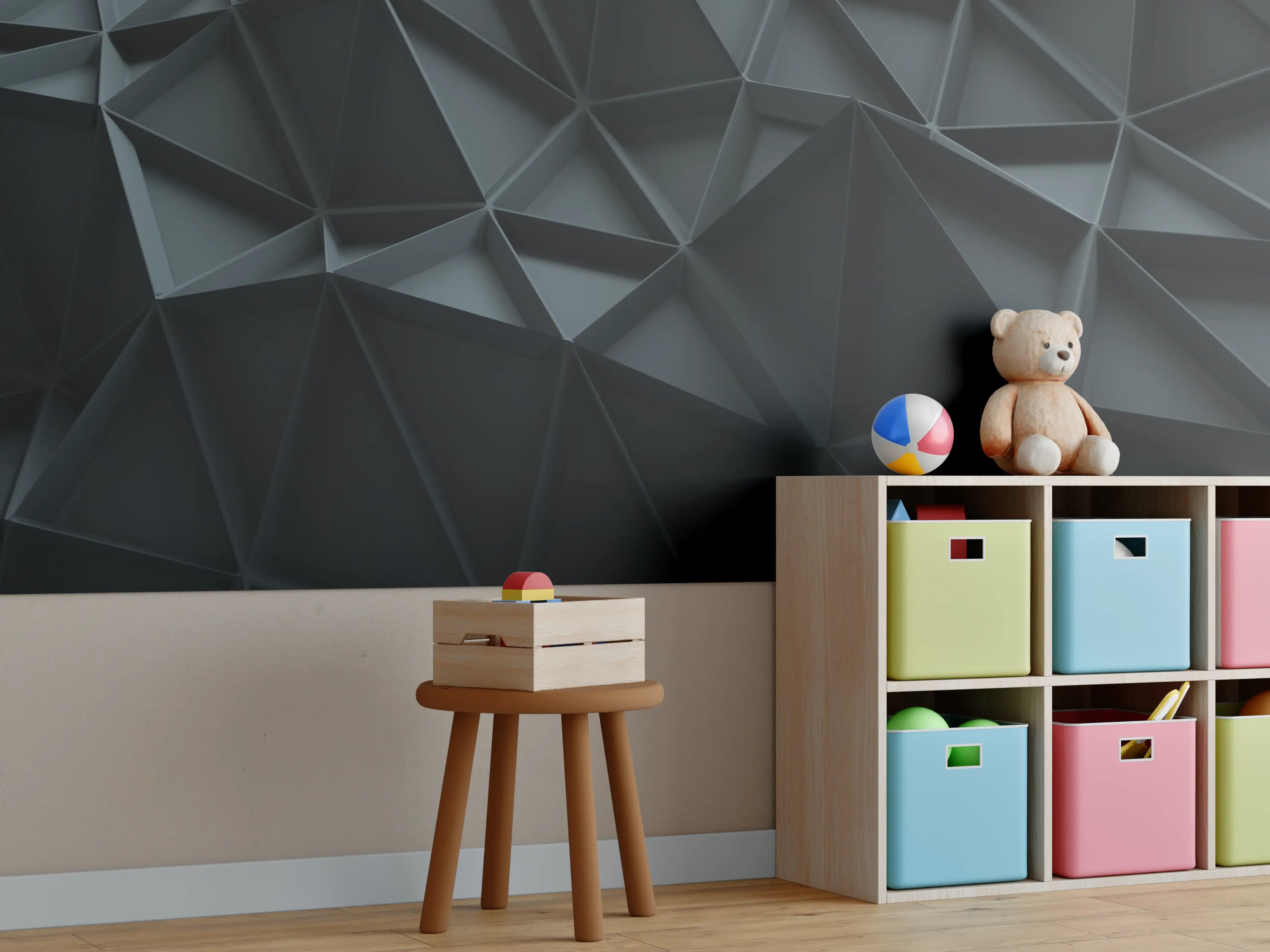 Kinderzimmer Wandgestaltung - Graue 3D Wandkunst