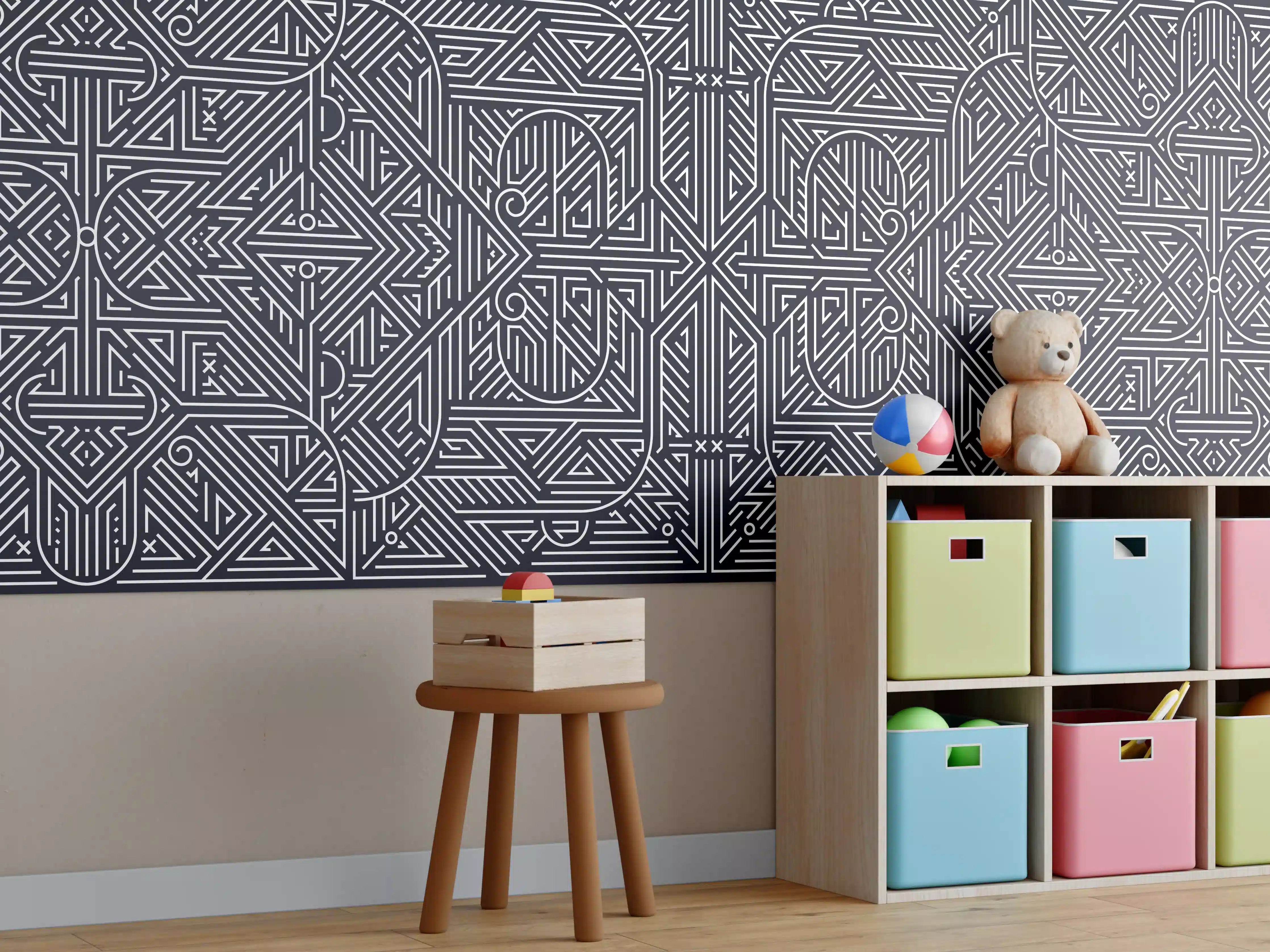 Kinderzimmer Wandgestaltung - Graue Akzente: Geometrische Wandideen