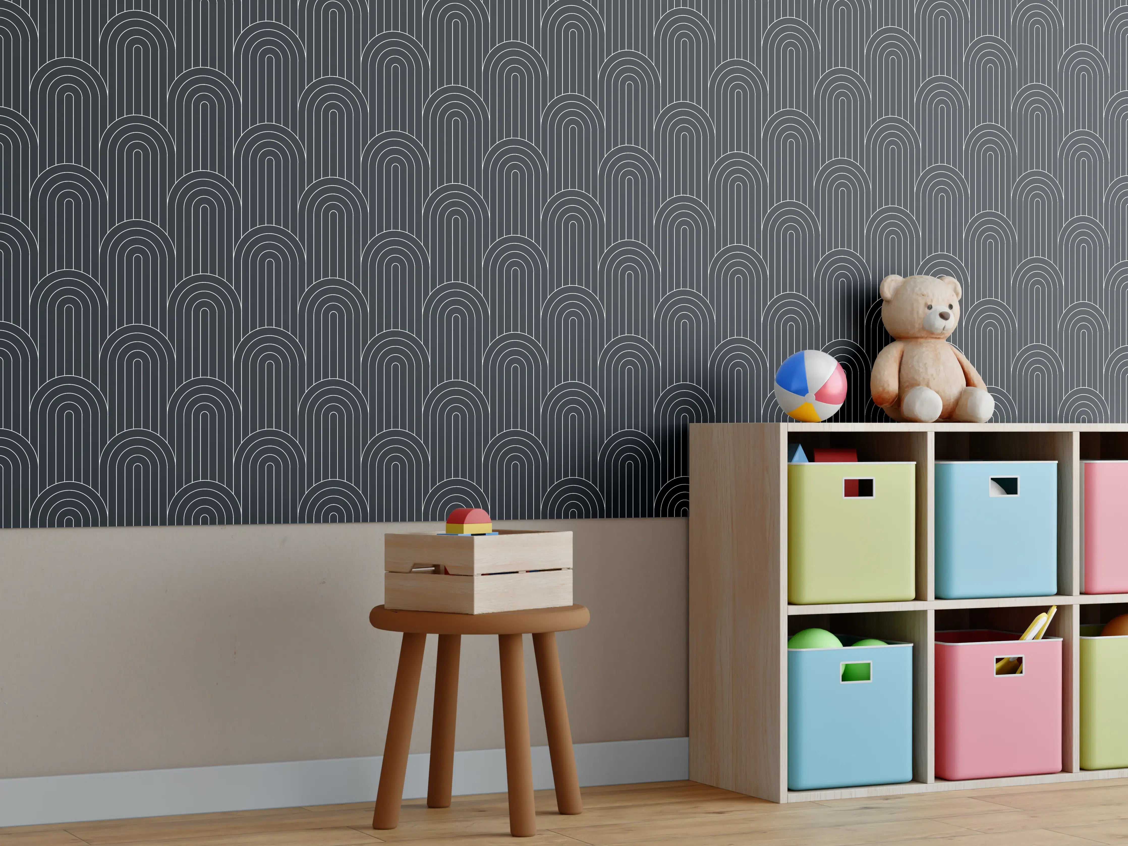 Kinderzimmer Wandgestaltung - Graue Arcate-Design für moderne Räume