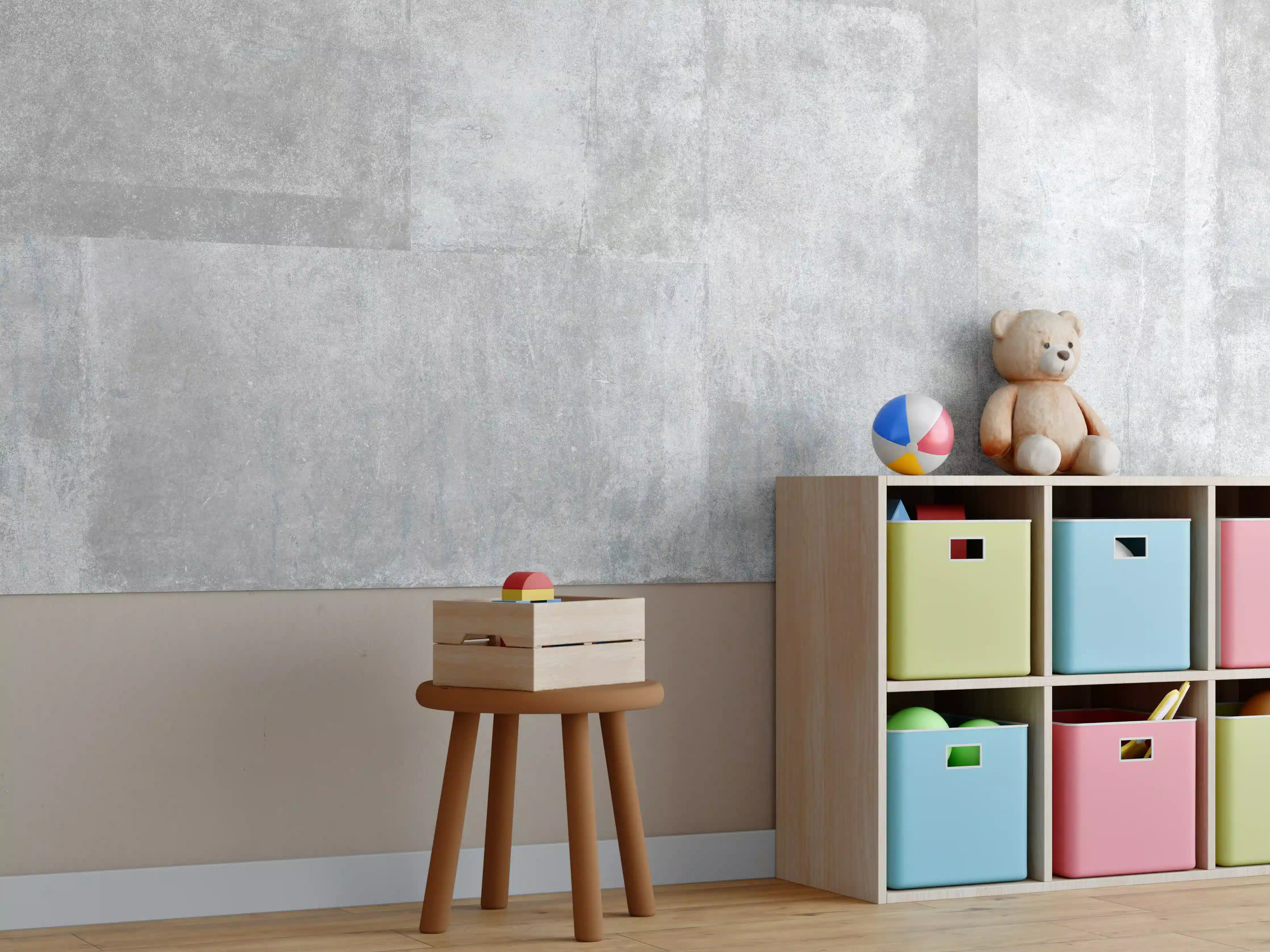 Kinderzimmer Wandgestaltung - Graue Betonwand mit subtiler Textur
