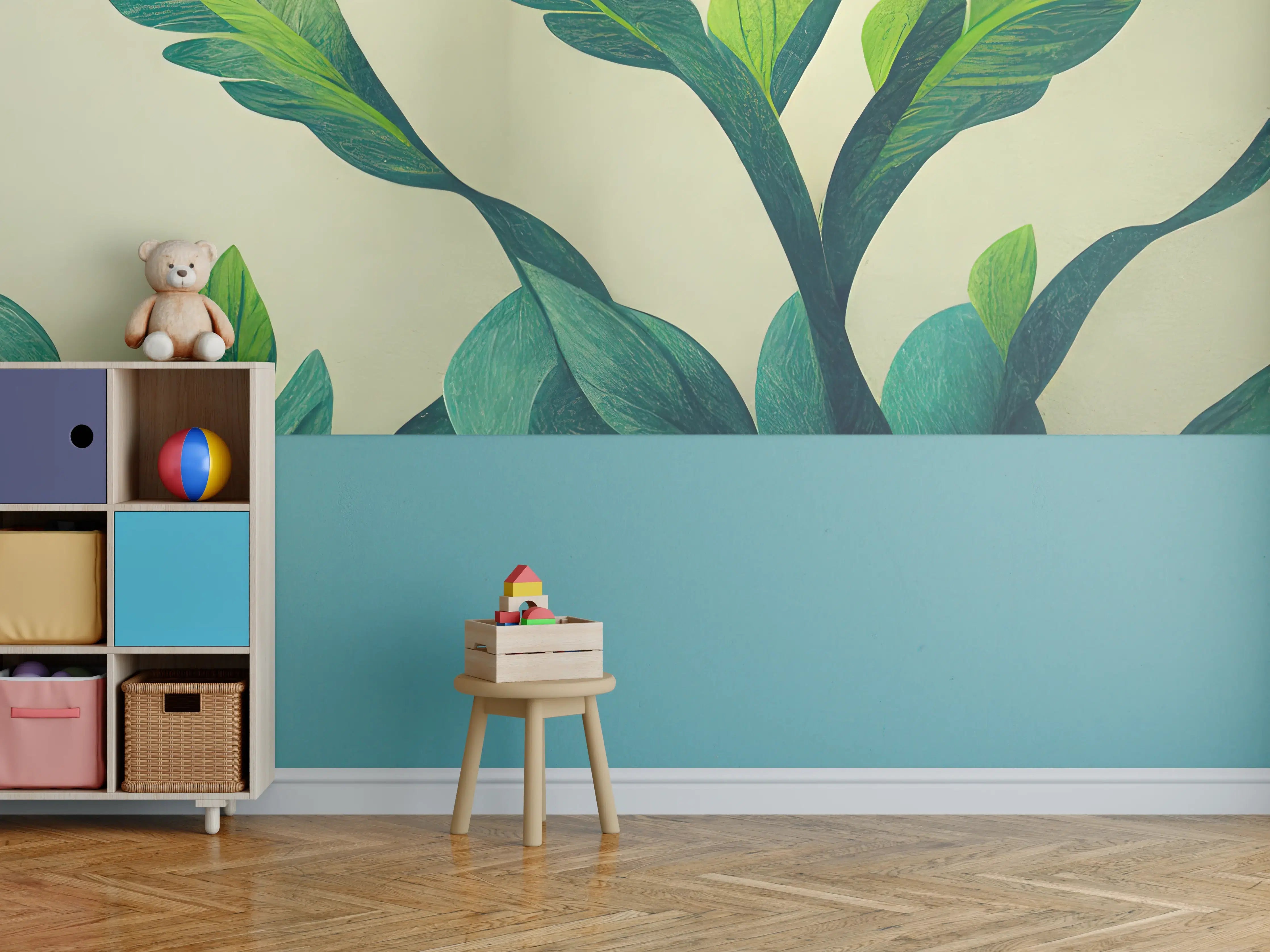 Kinderzimmer Wandgestaltung - Graue Blätter Wandkunst