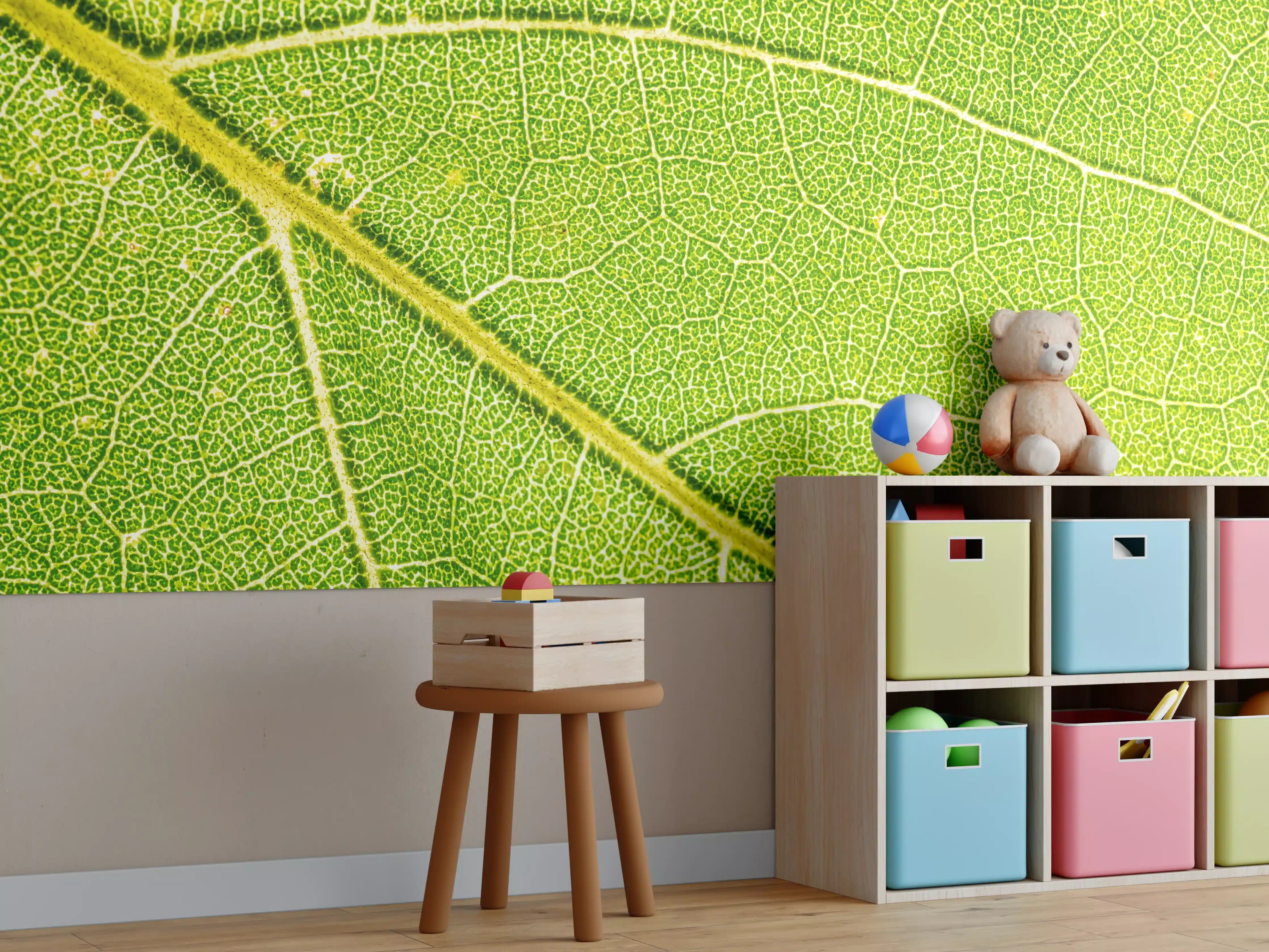 Kinderzimmer Wandgestaltung - Graue Blattadern in Weiß