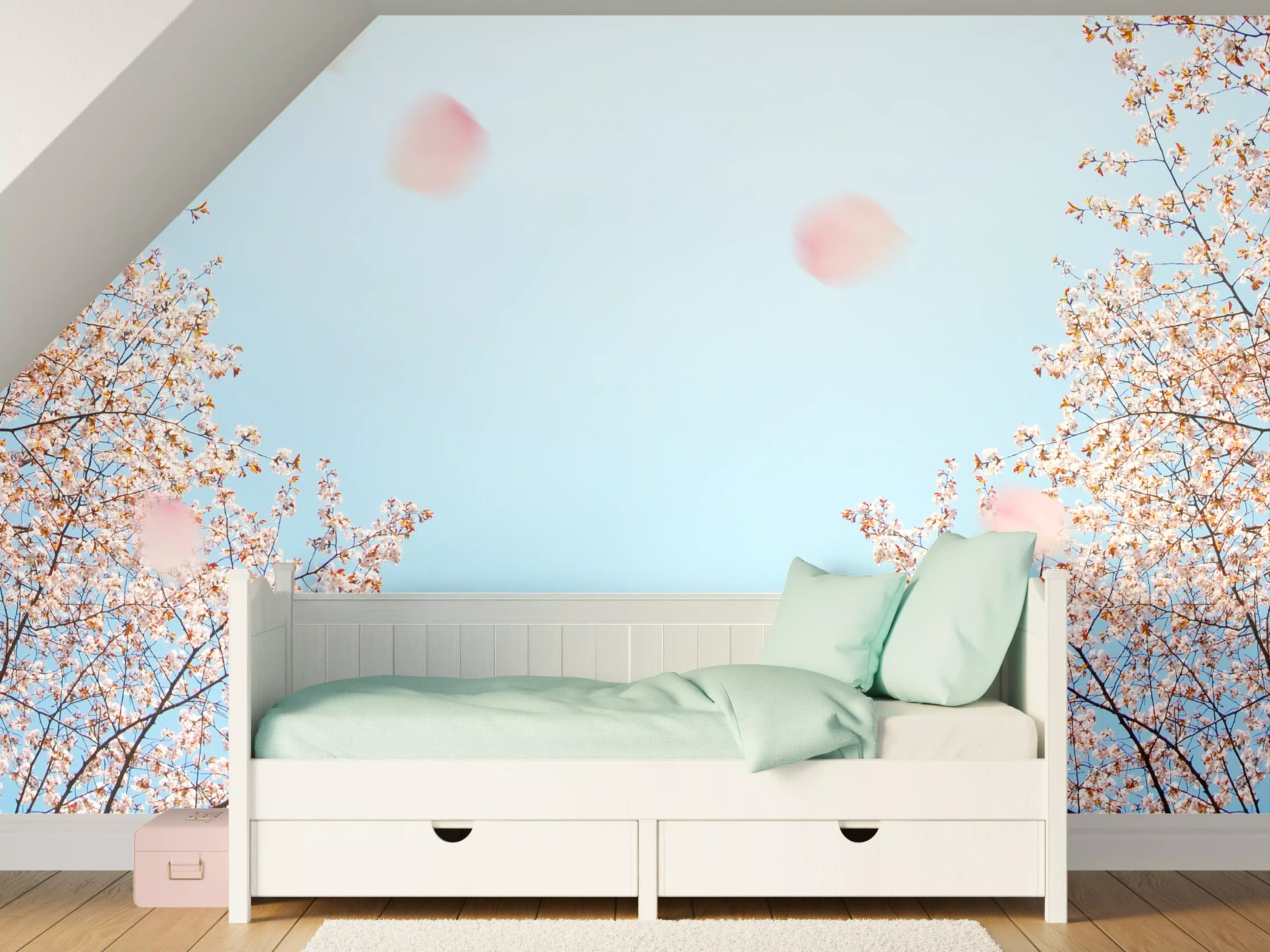 Kinderzimmer Wandgestaltung - Graue Blüten im Frühlingslicht