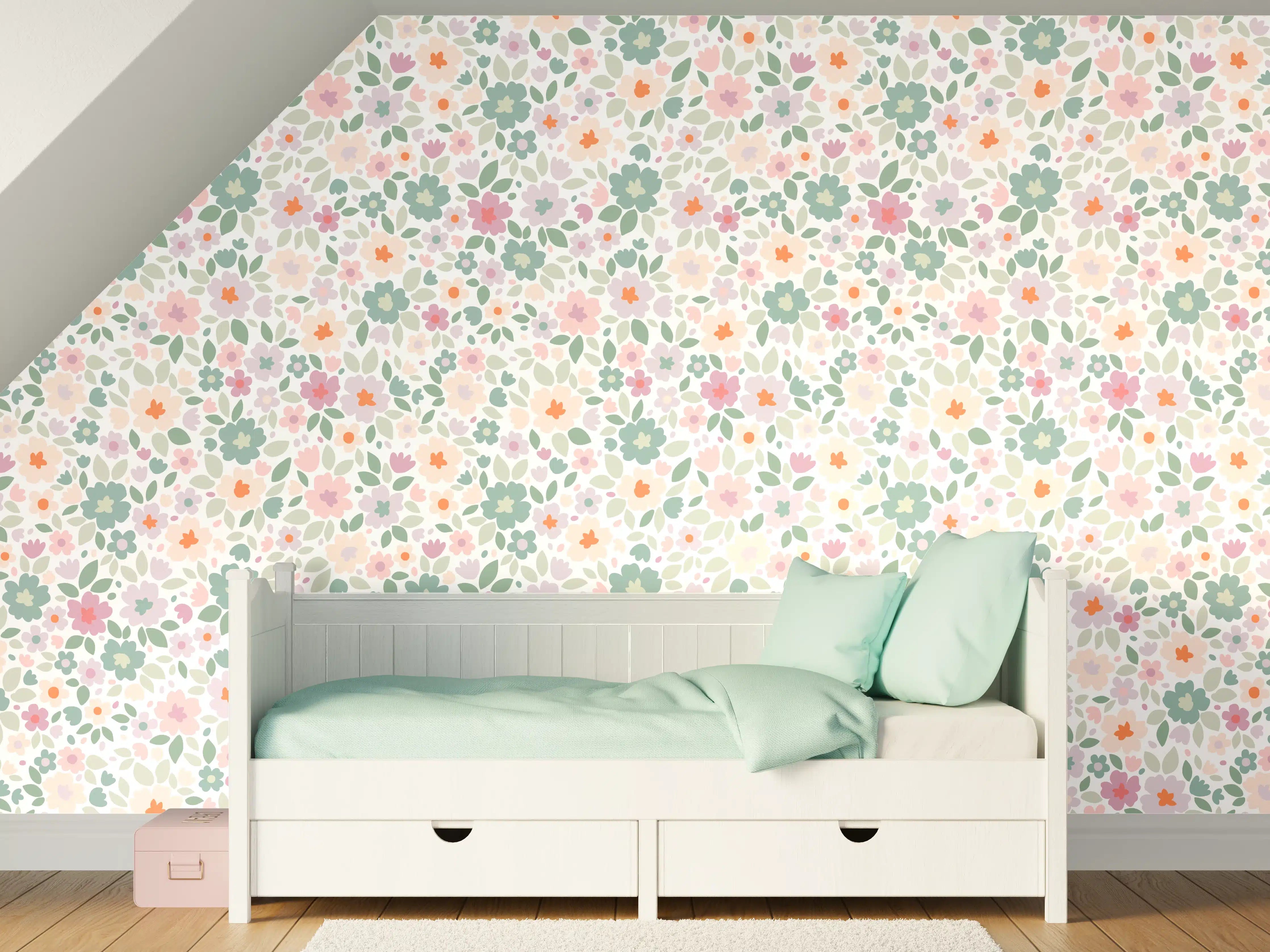 Kinderzimmer Wandgestaltung - Graue Blütenpracht in Pastell