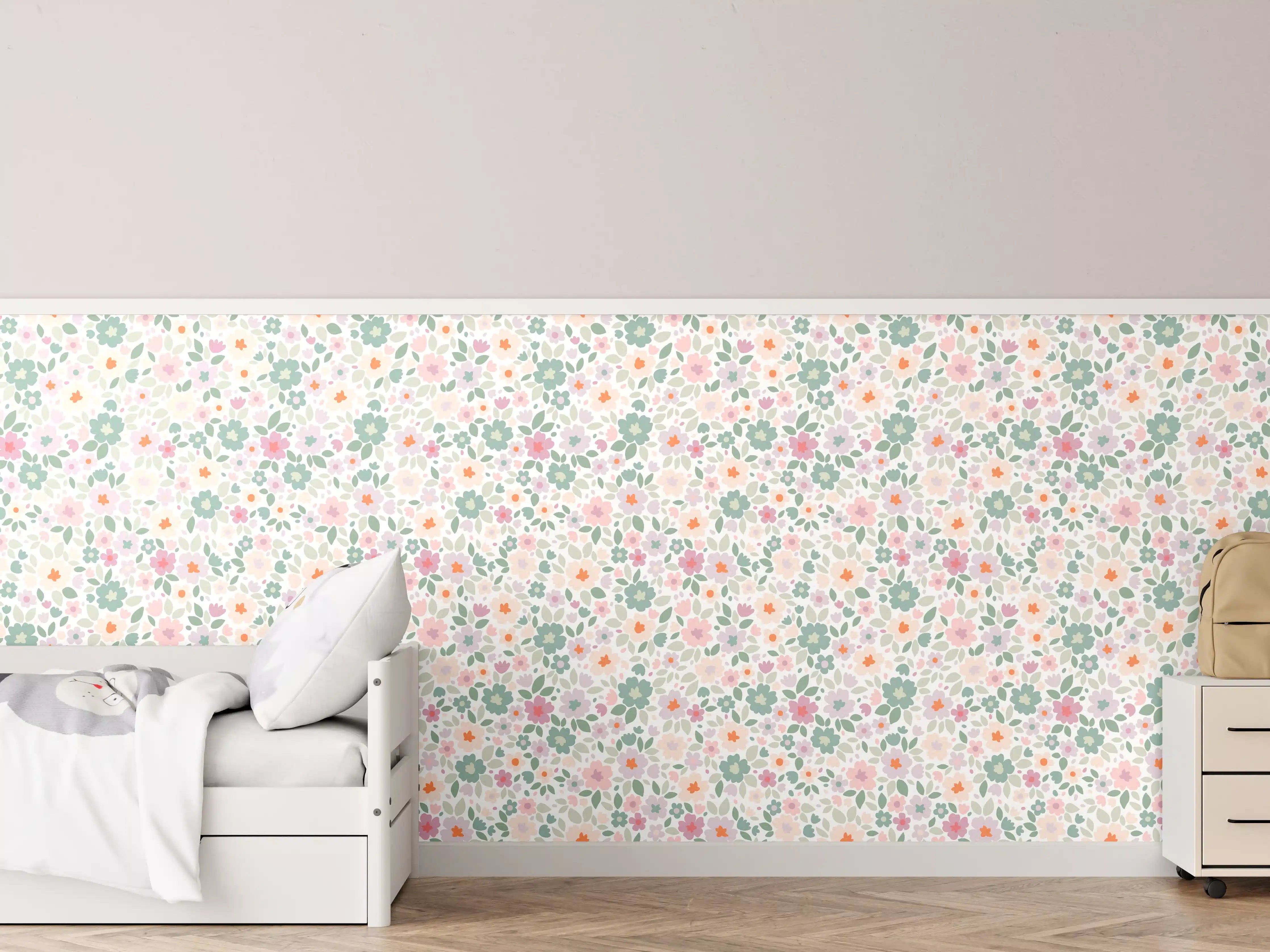 Kinderzimmer Wandgestaltung - Graue Blütenpracht in Pastell