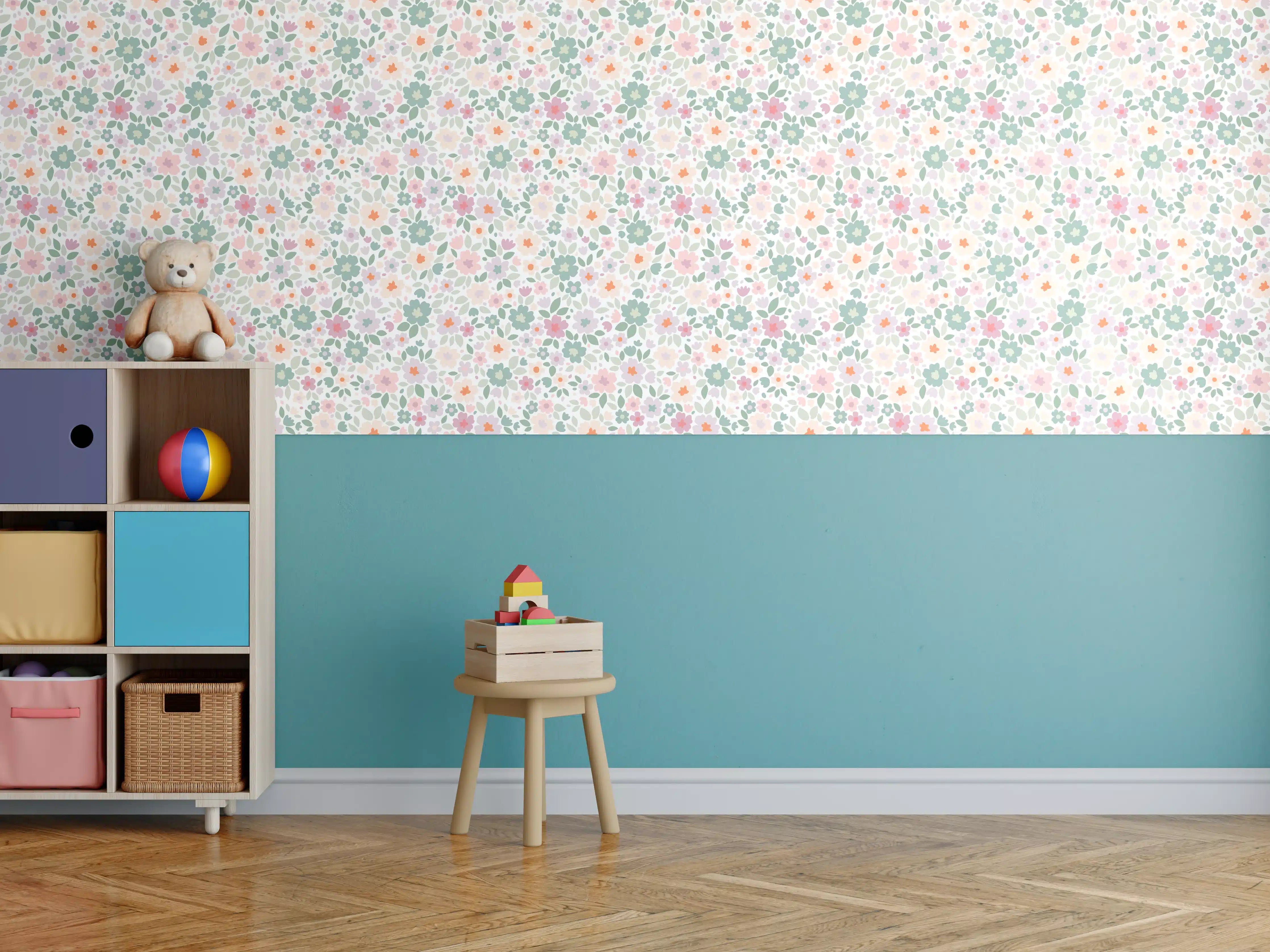 Kinderzimmer Wandgestaltung - Graue Blütenpracht in Pastell