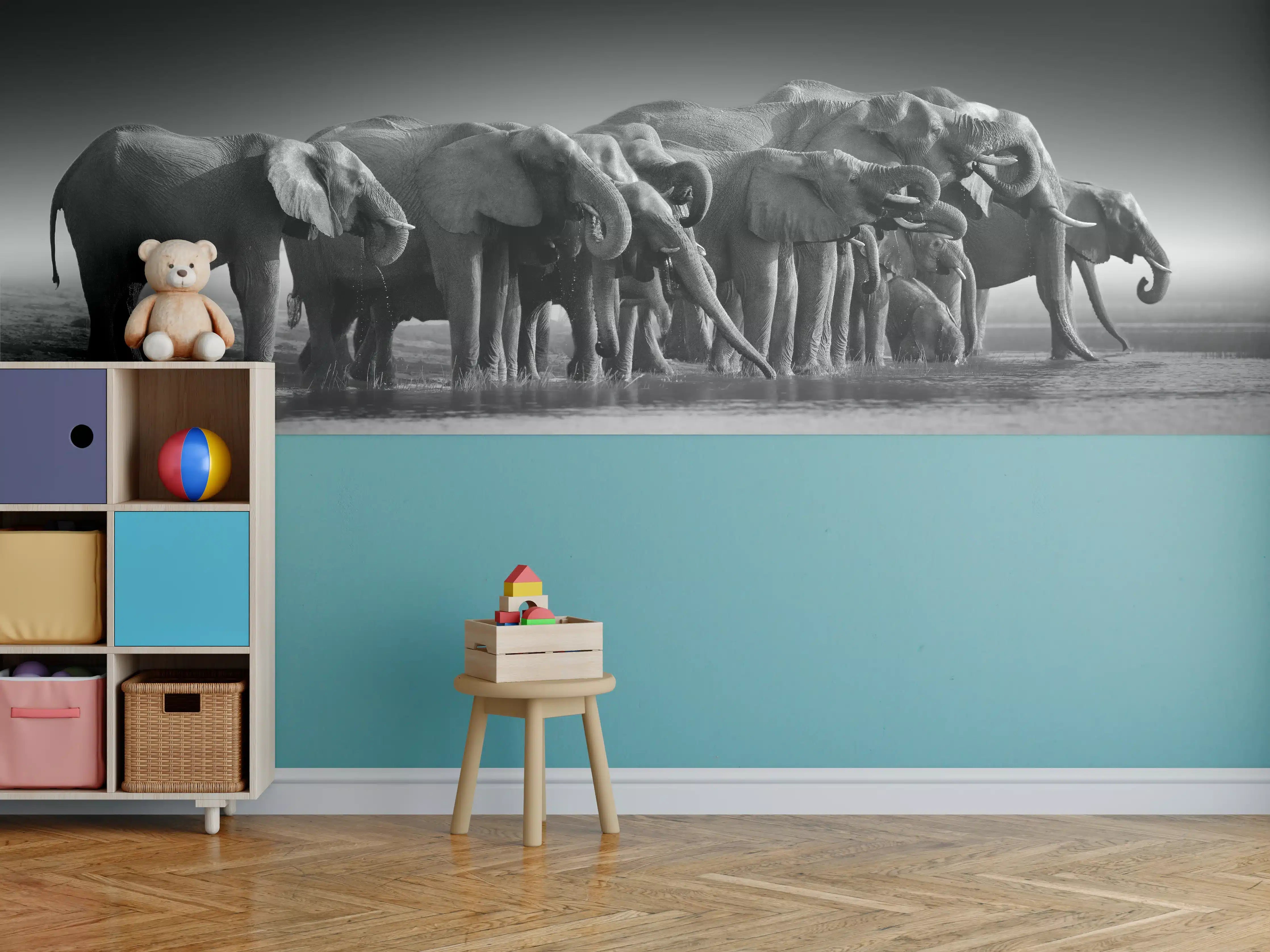 Kinderzimmer Wandgestaltung - Graue Elefantenfamilie