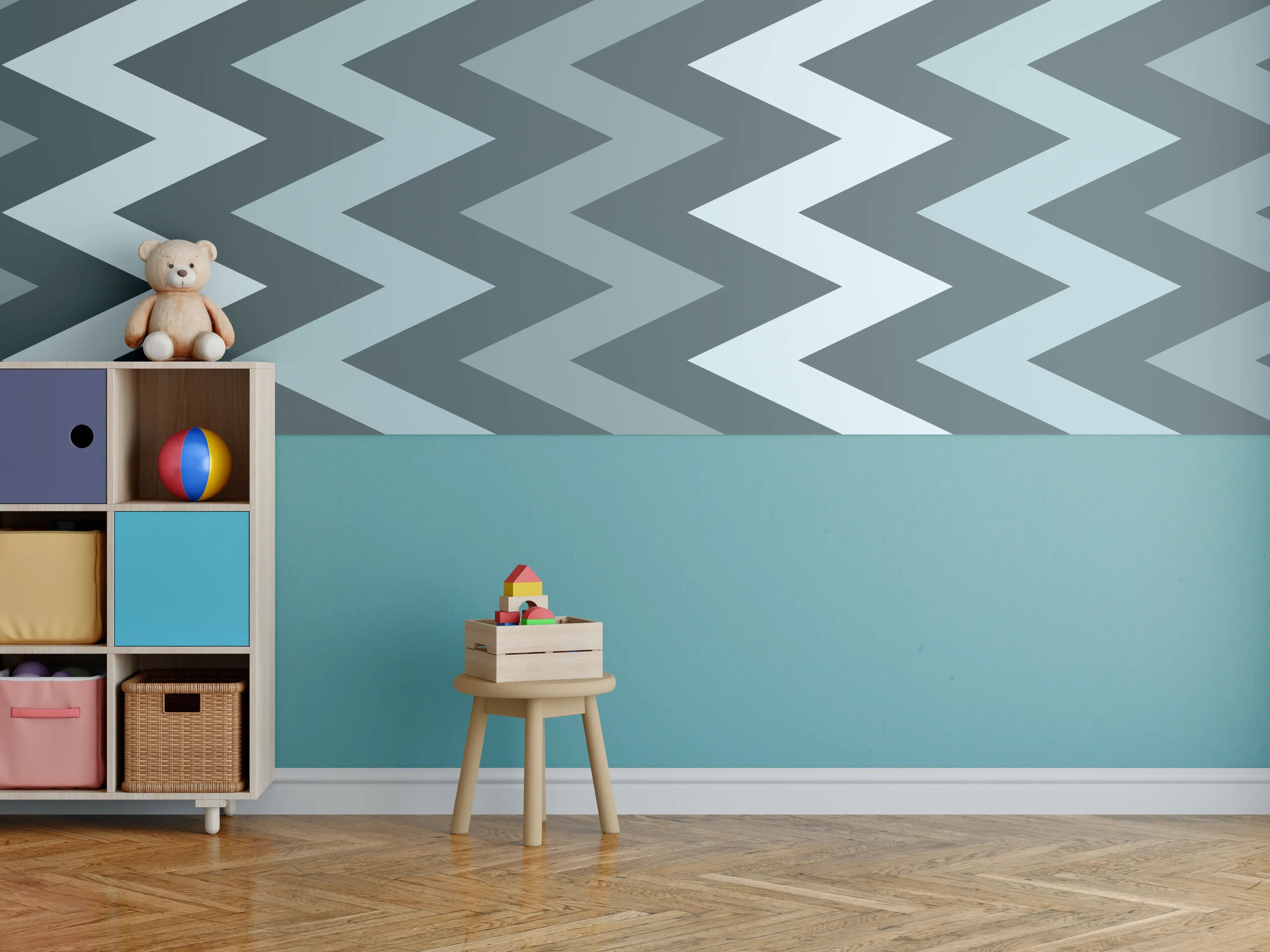 Kinderzimmer Wandgestaltung - Graue Geometrie: Weiße Wandkunst