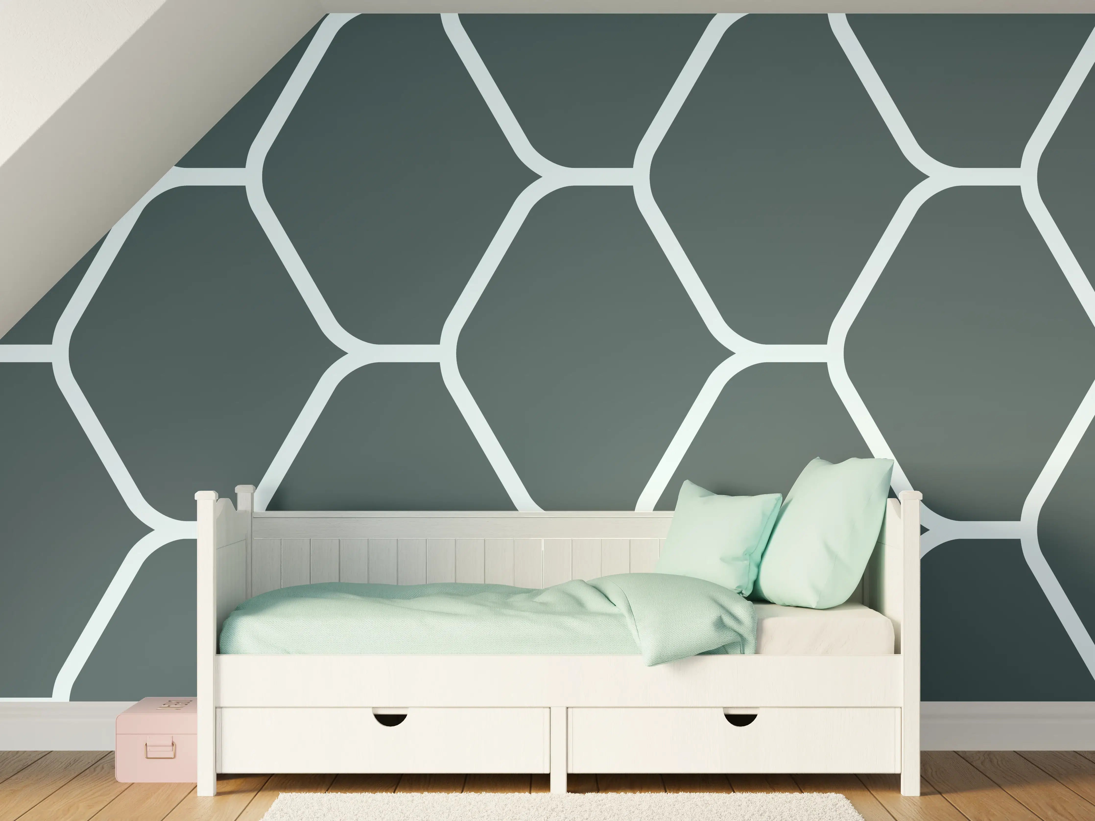 Kinderzimmer Wandgestaltung - Graue Hexagon-Muster Tapete
