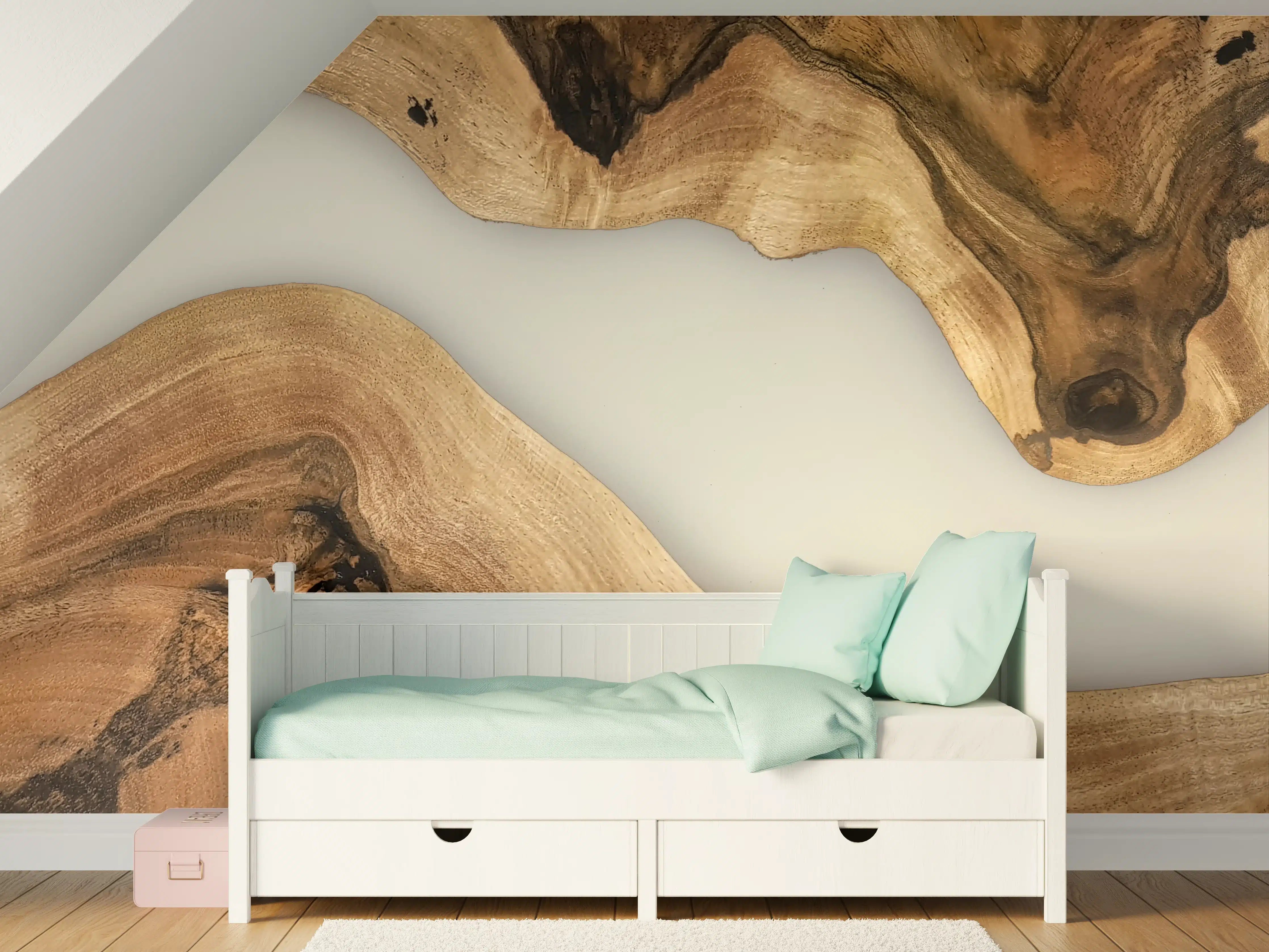 Kinderzimmer Wandgestaltung - Graue Holzmaserung im Weiß