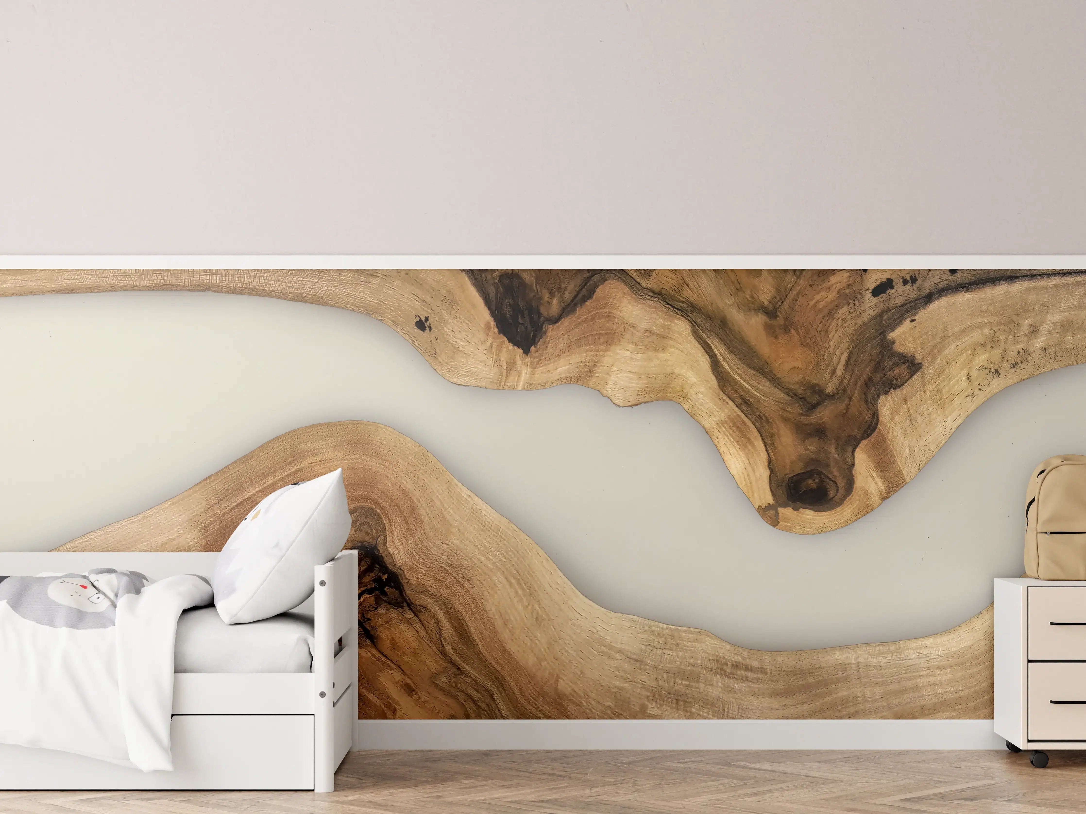 Kinderzimmer Wandgestaltung - Graue Holzmaserung im Weiß