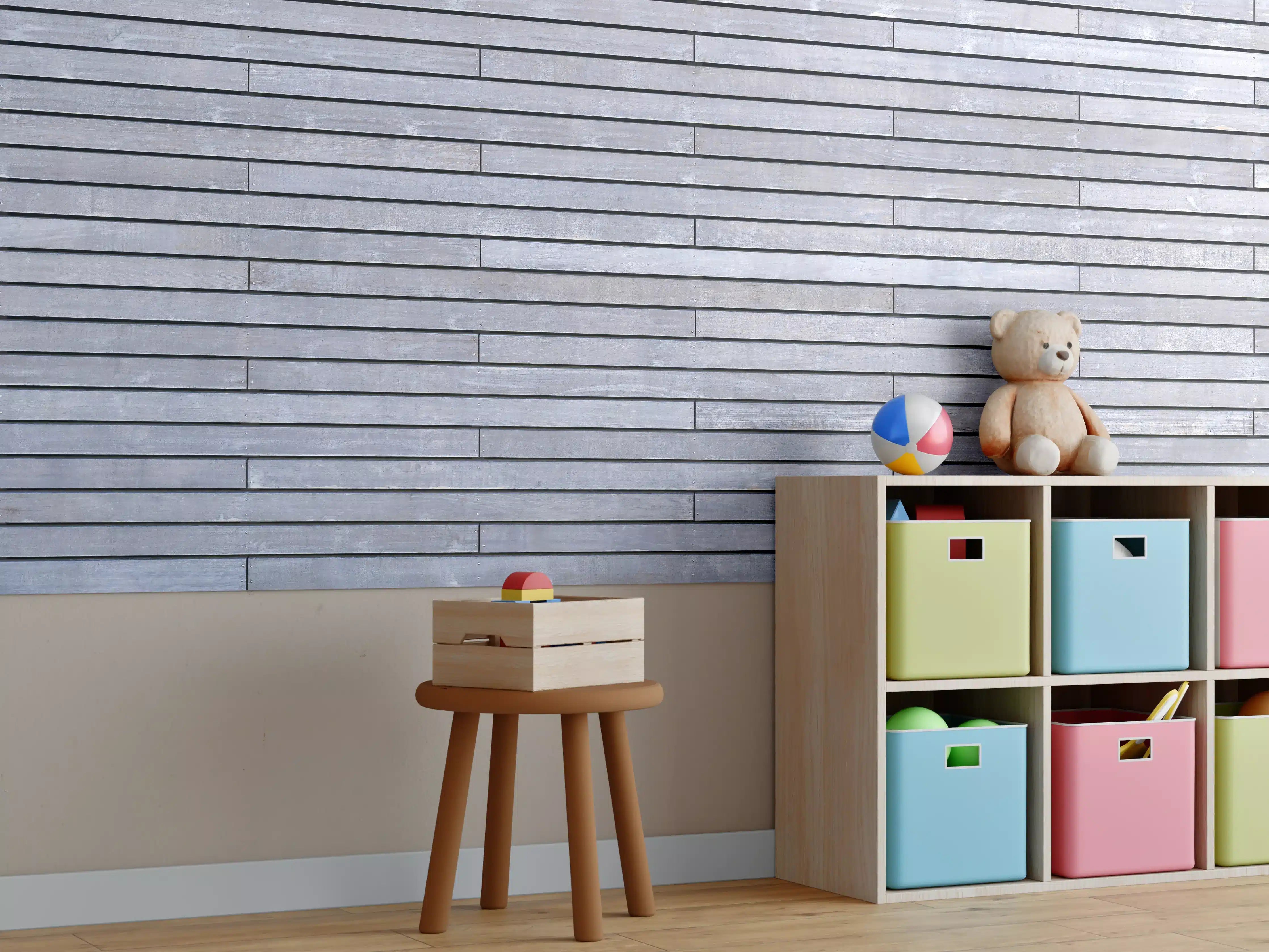 Kinderzimmer Wandgestaltung - Graue Holzverkleidung