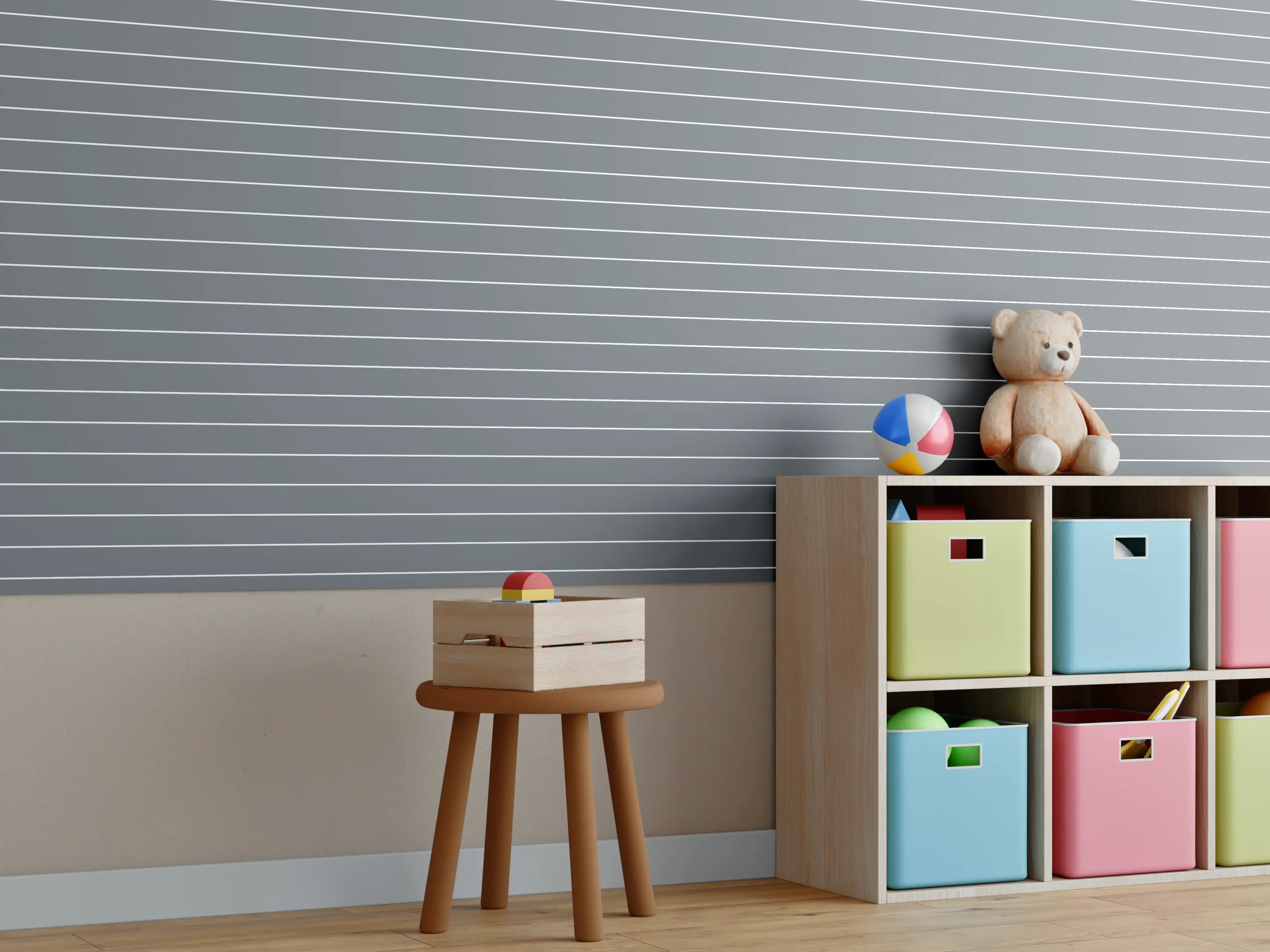 Kinderzimmer Wandgestaltung - Graue Linienstruktur, modernes Design