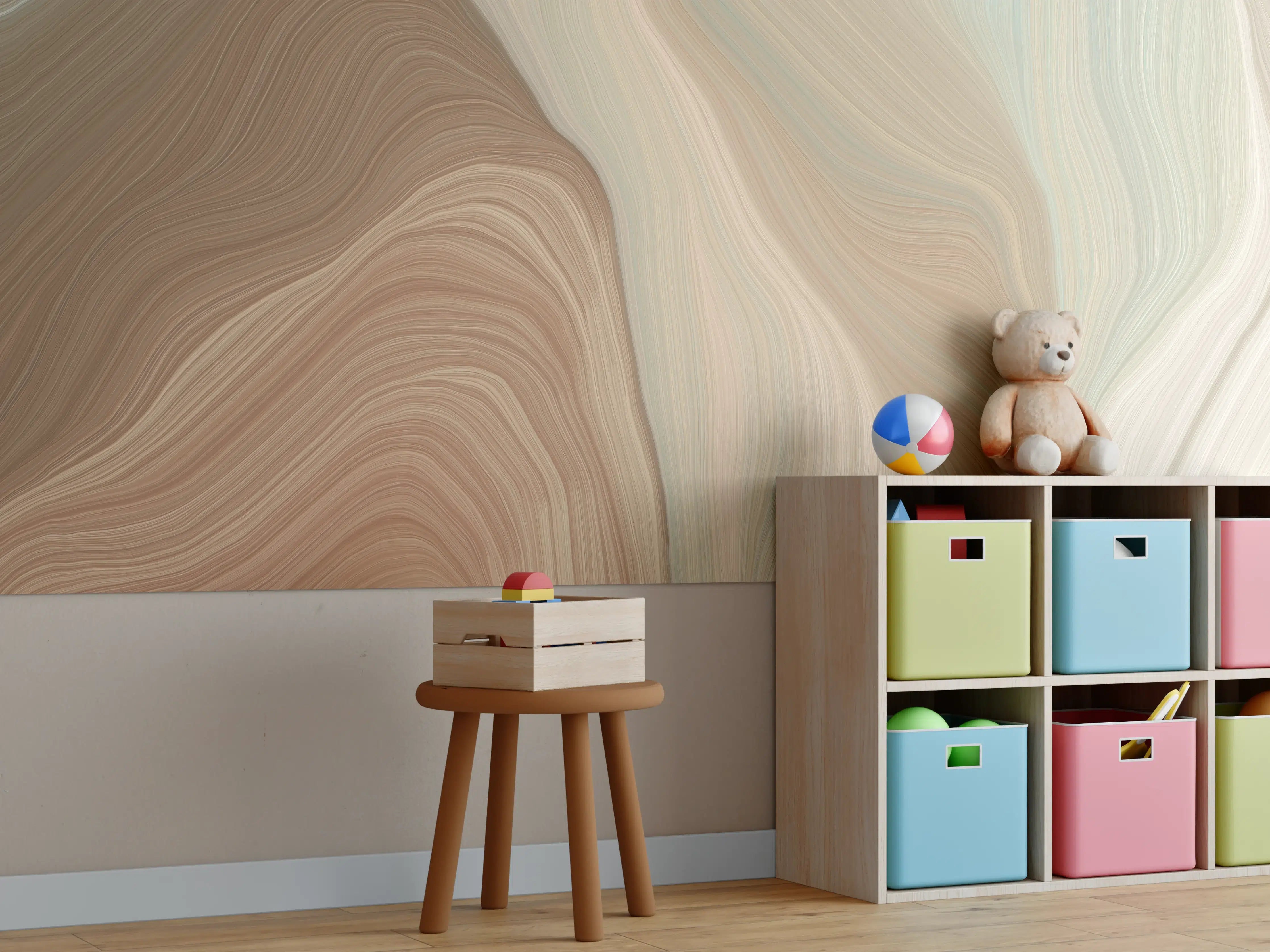 Kinderzimmer Wandgestaltung - Graue Marmor-Optik im Weiß