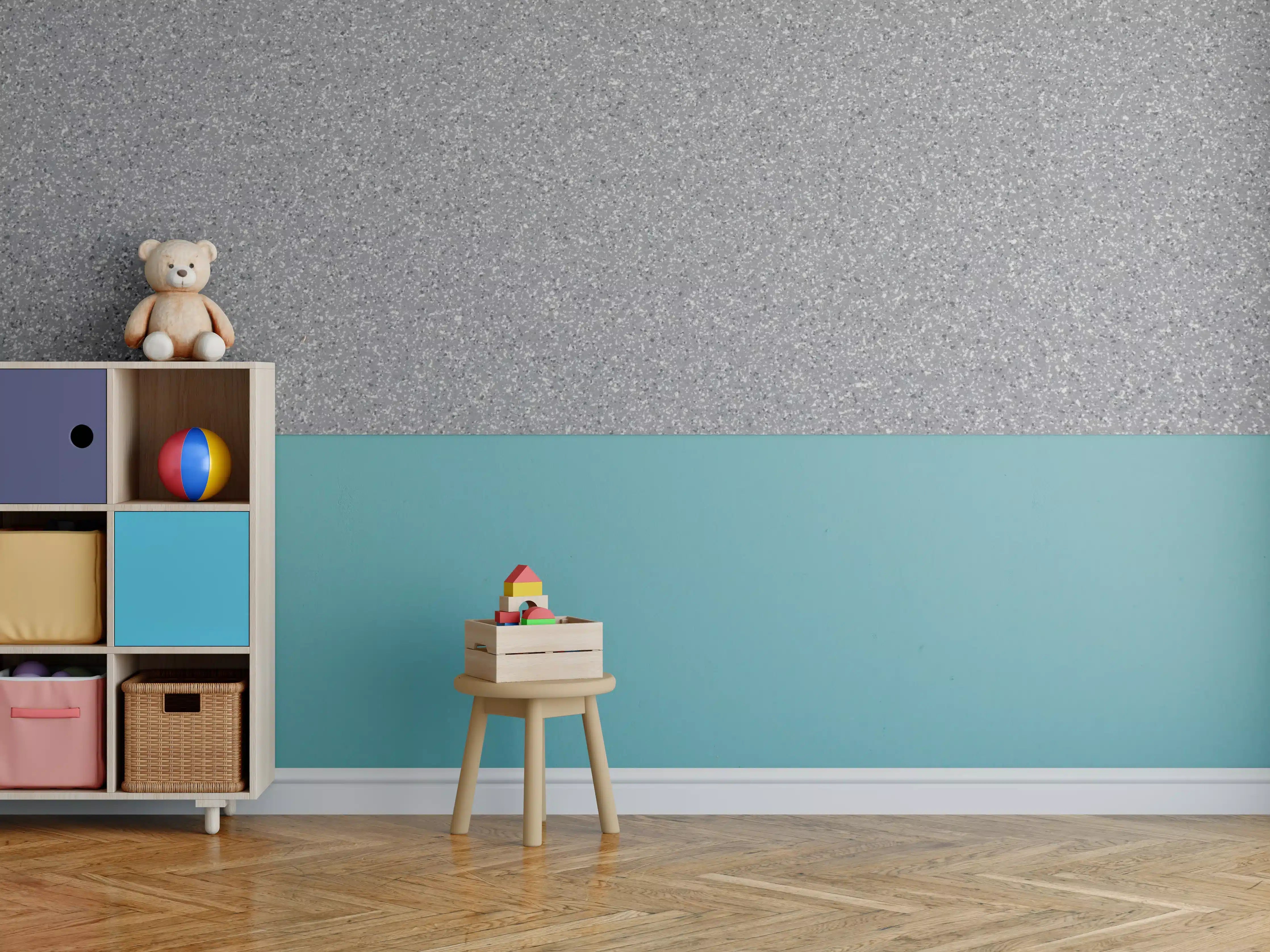 Kinderzimmer Wandgestaltung - Graue Marmorierung in Weiß