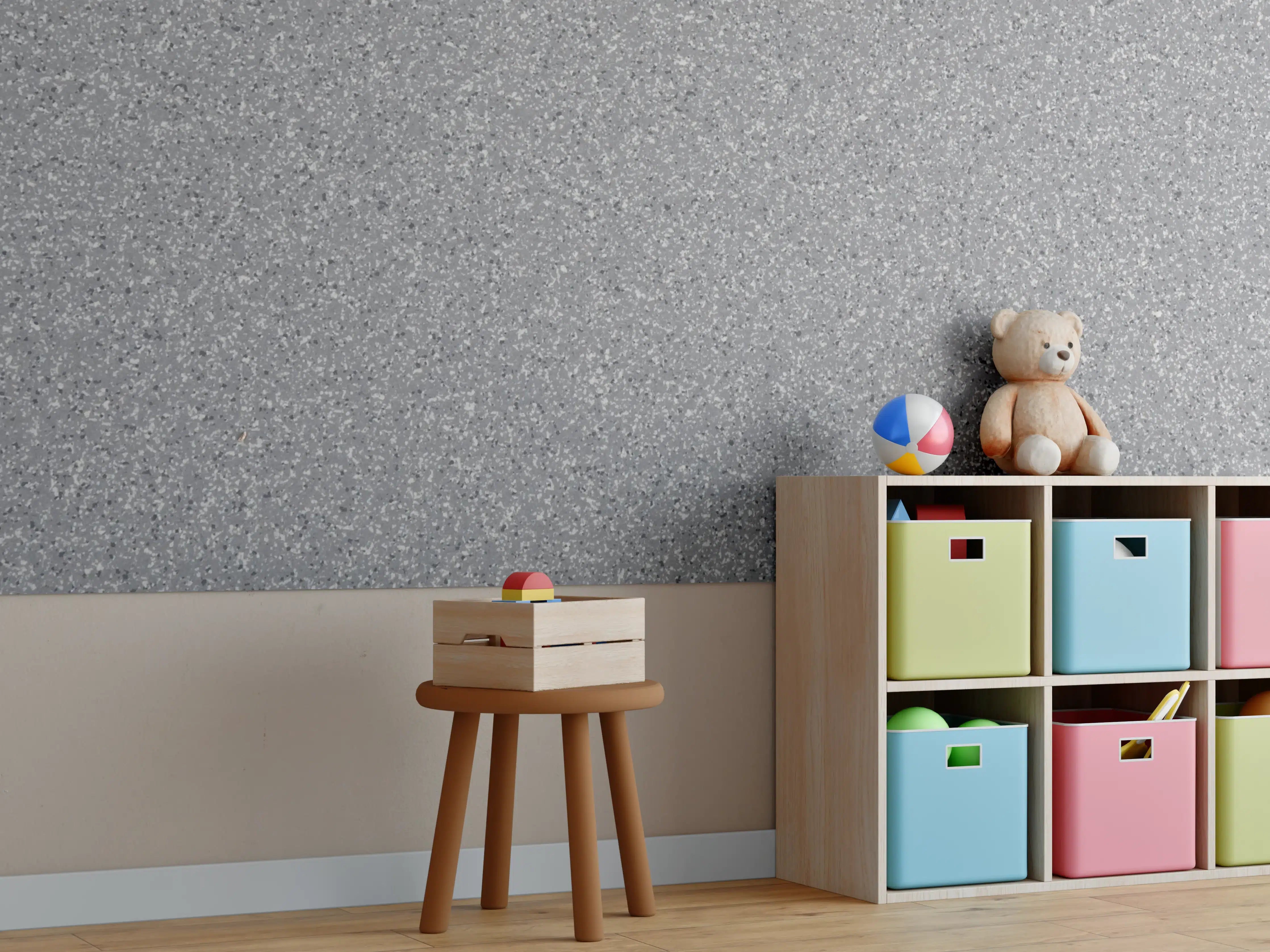 Kinderzimmer Wandgestaltung - Graue Marmorierung in Weiß