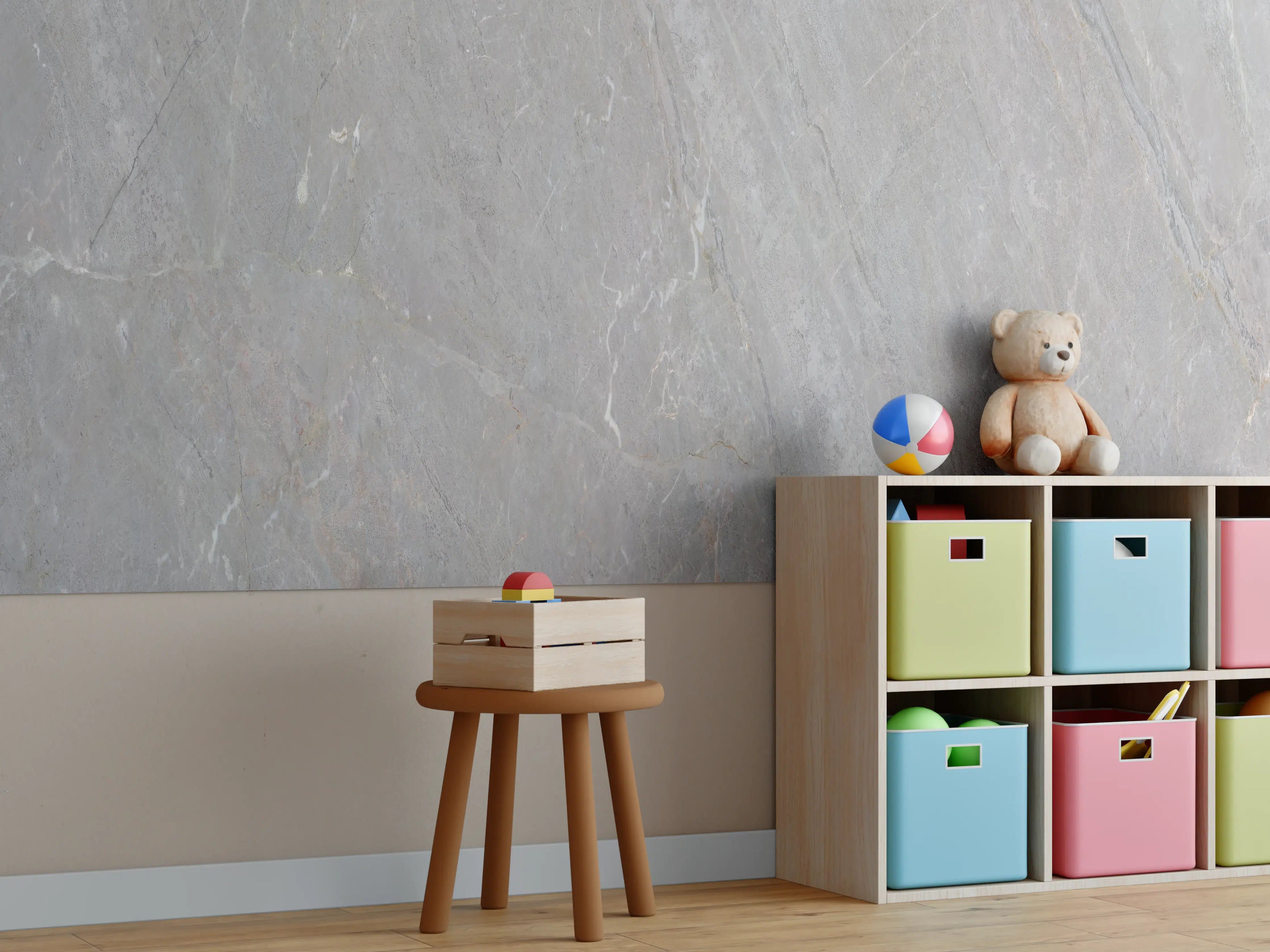 Kinderzimmer Wandgestaltung - Graue Marmoroptik mit feiner Struktur