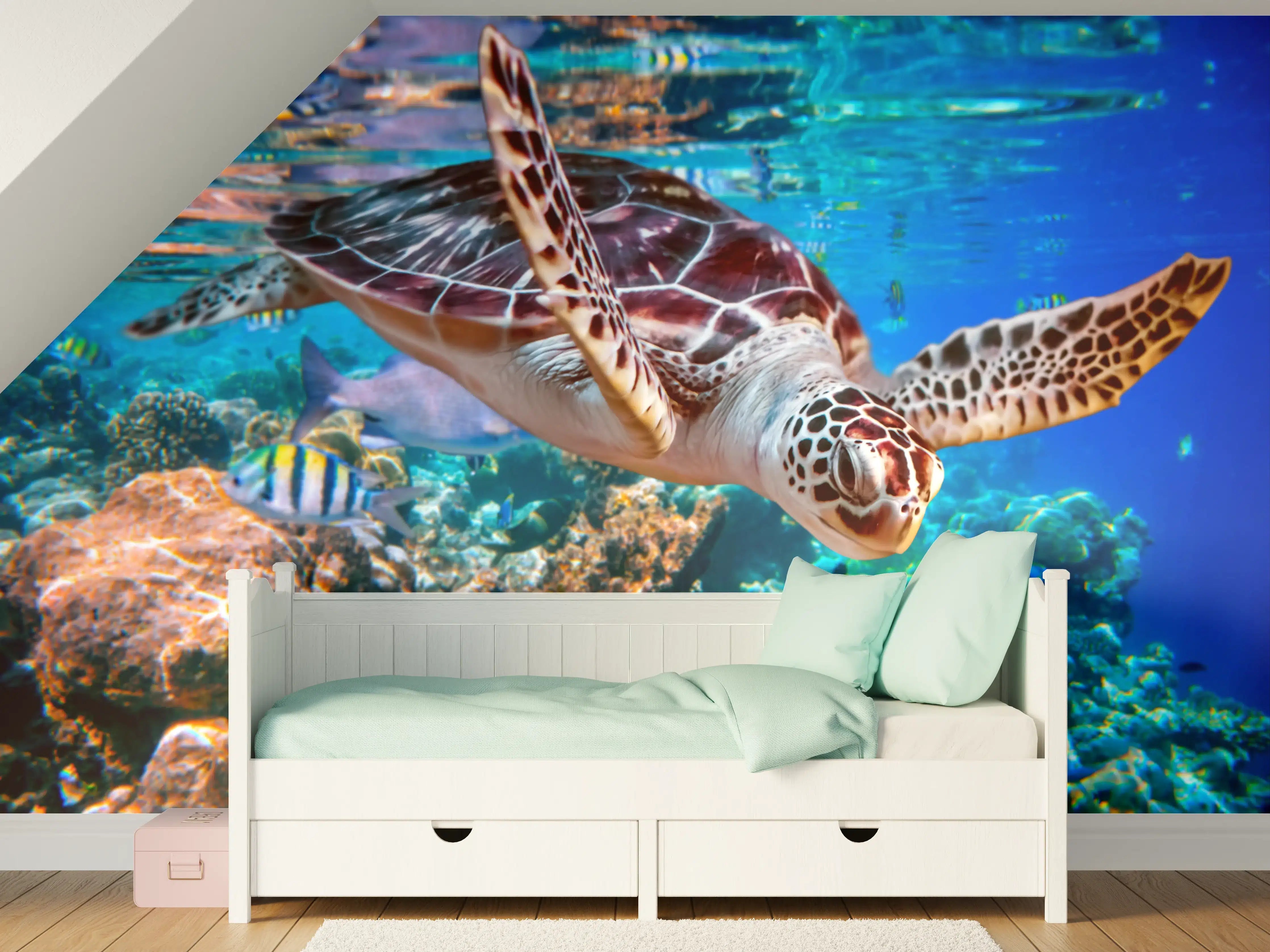 Kinderzimmer Wandgestaltung - Graue Meereskröte im Korallenmeer
