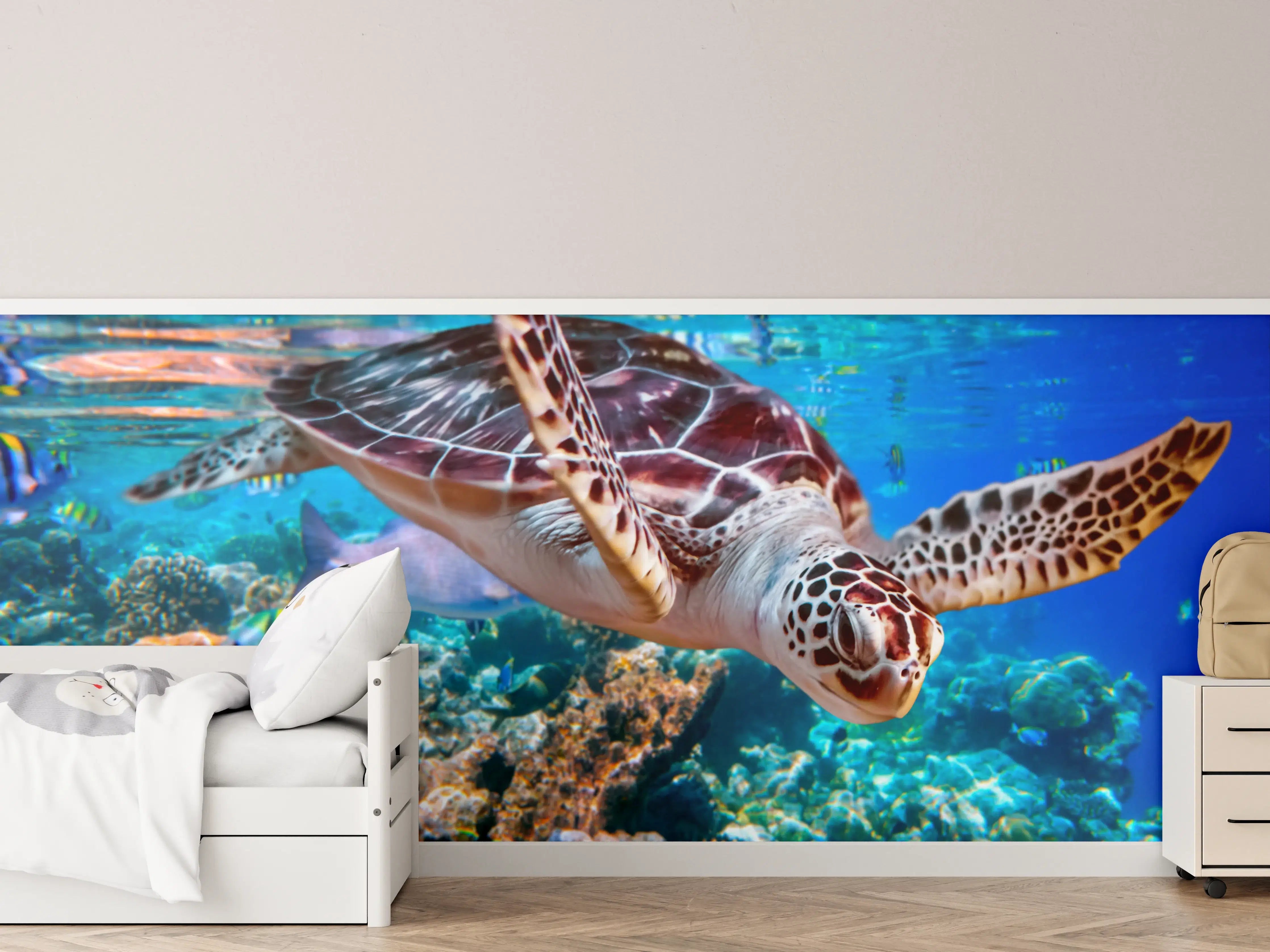 Kinderzimmer Wandgestaltung - Graue Meereskröte im Korallenmeer