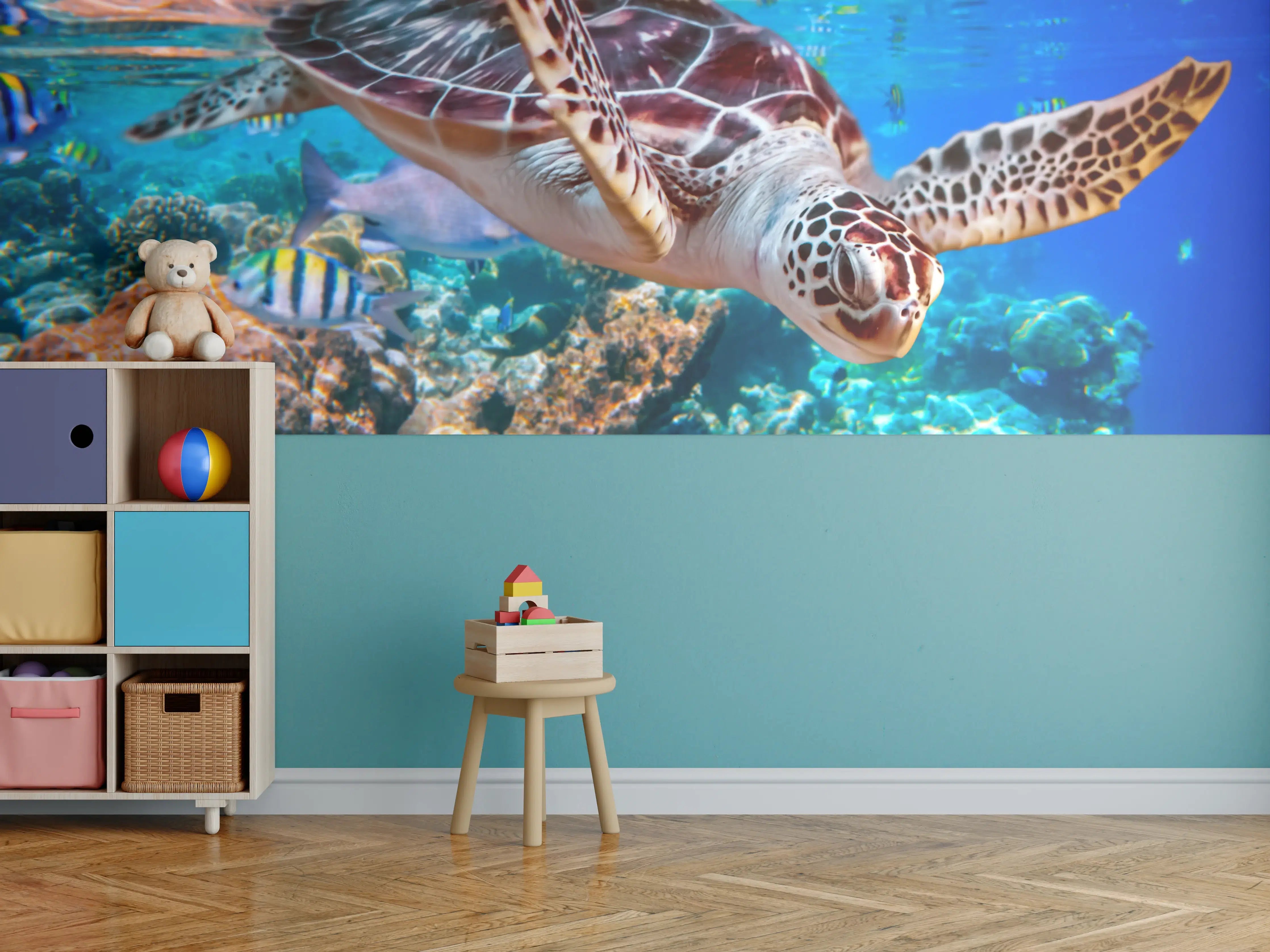 Kinderzimmer Wandgestaltung - Graue Meereskröte im Korallenmeer