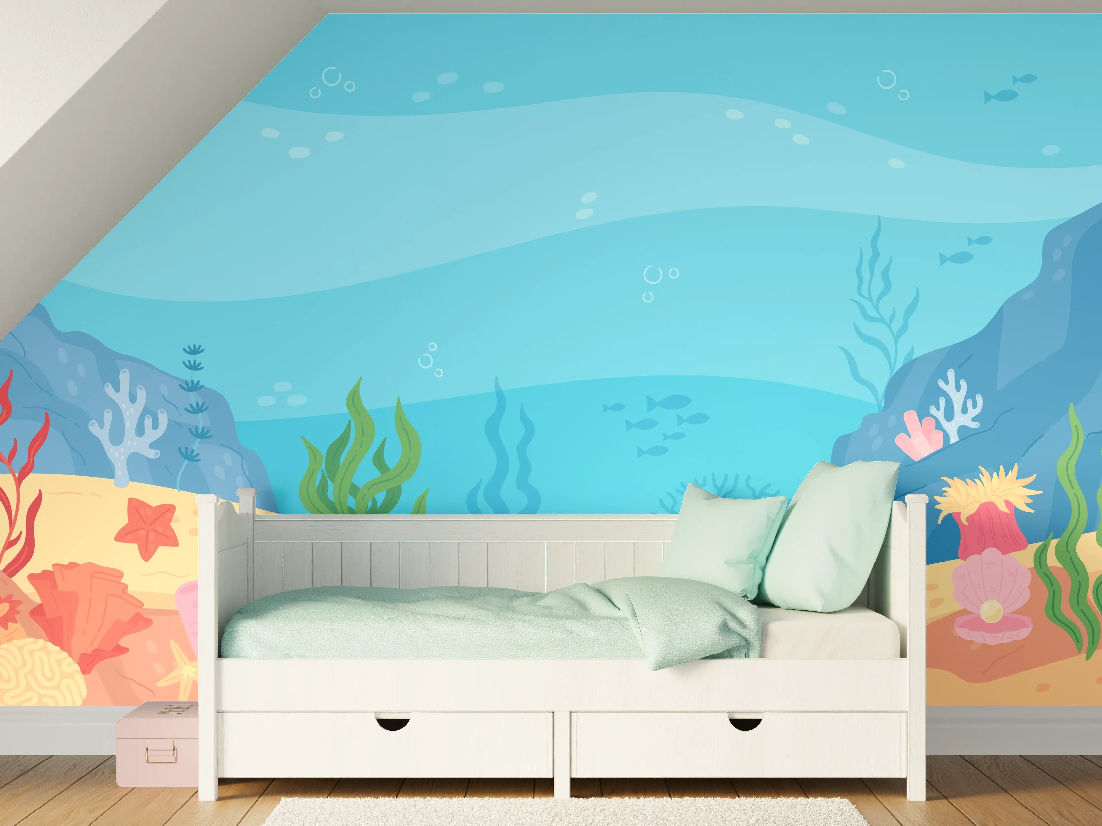 Kinderzimmer Wandgestaltung - Graue Meereswelt mit Korallen