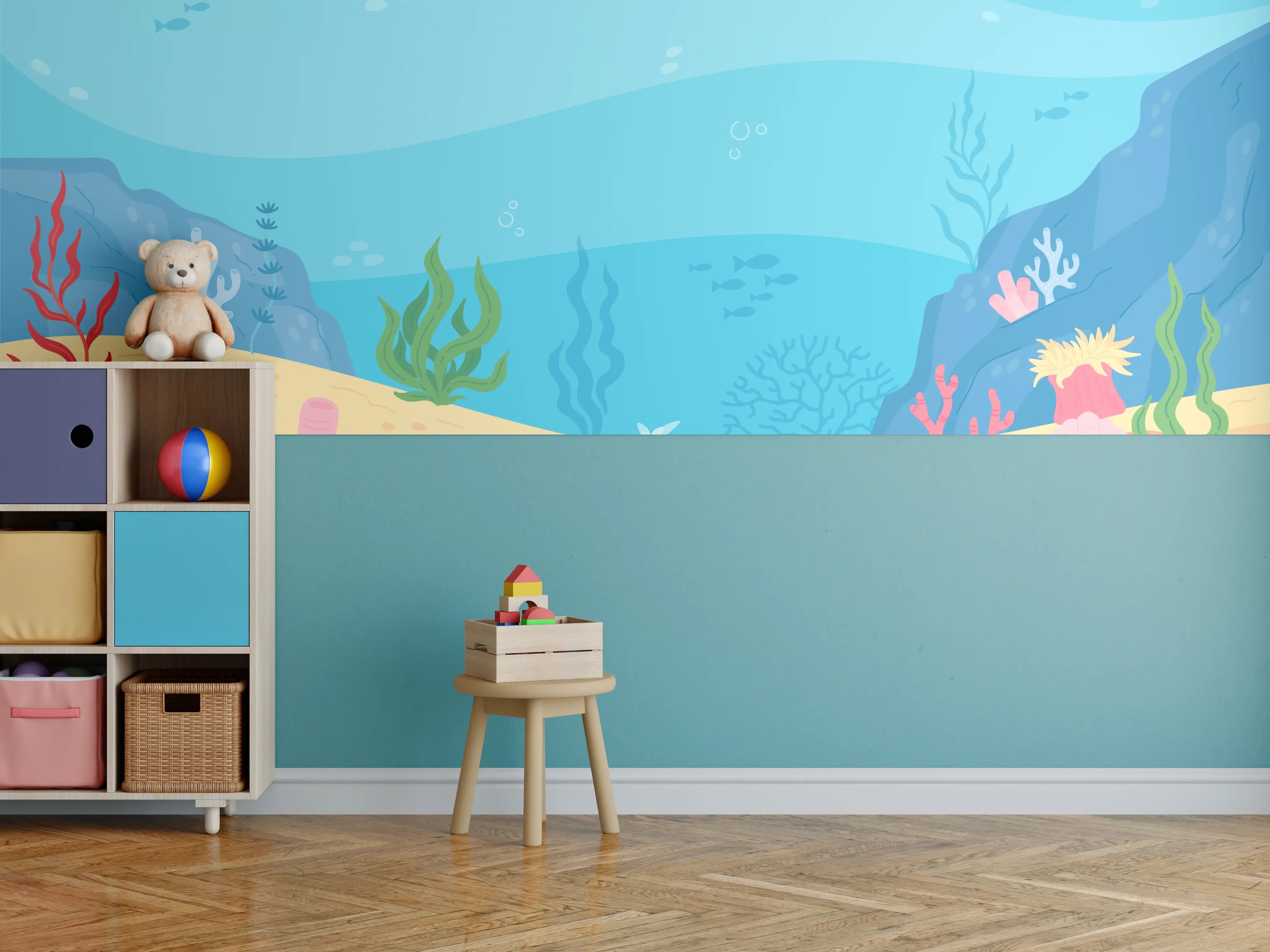 Kinderzimmer Wandgestaltung - Graue Meereswelt mit Korallen