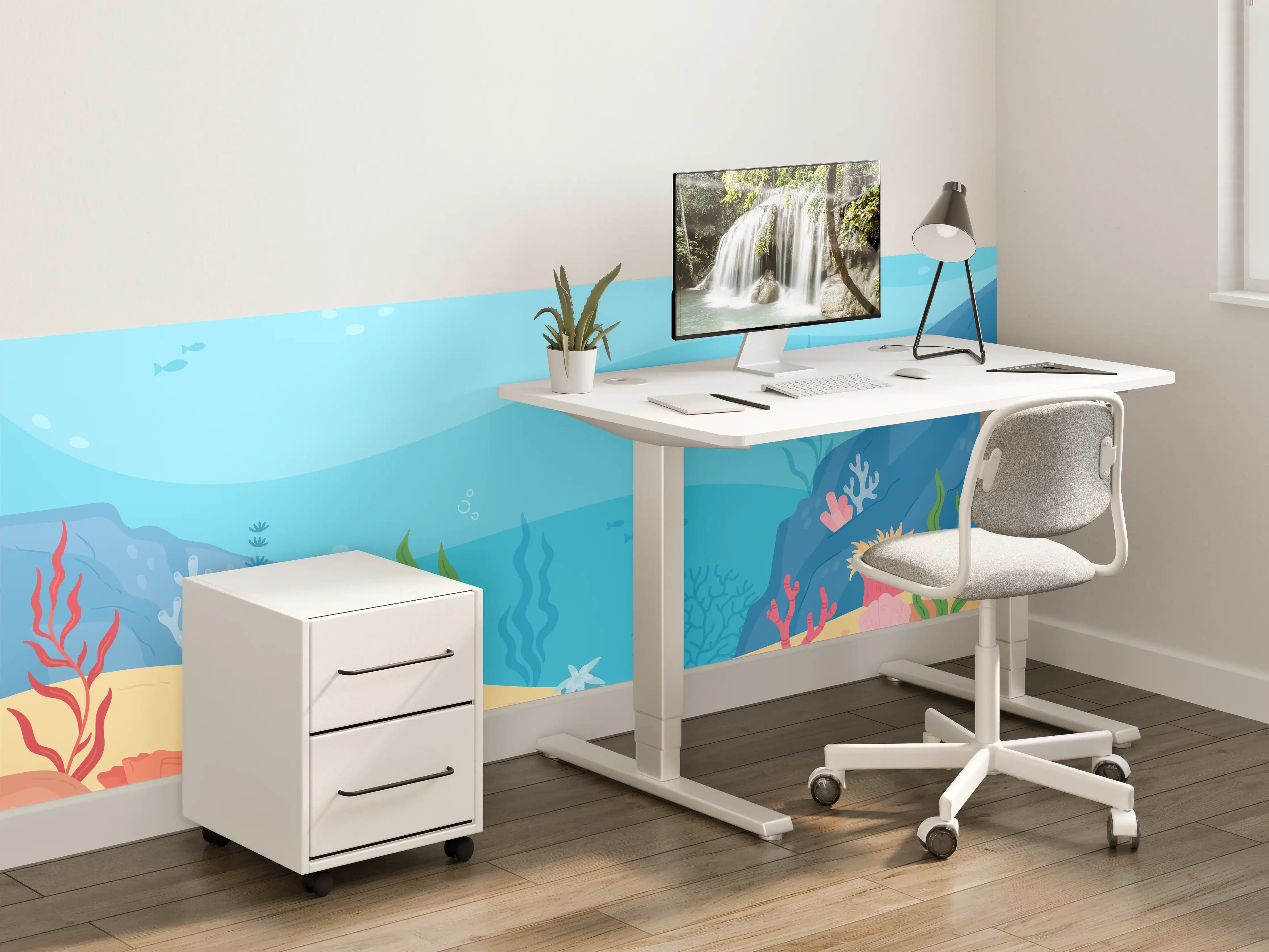 Kinderzimmer Wandgestaltung - Graue Meereswelt mit Korallen