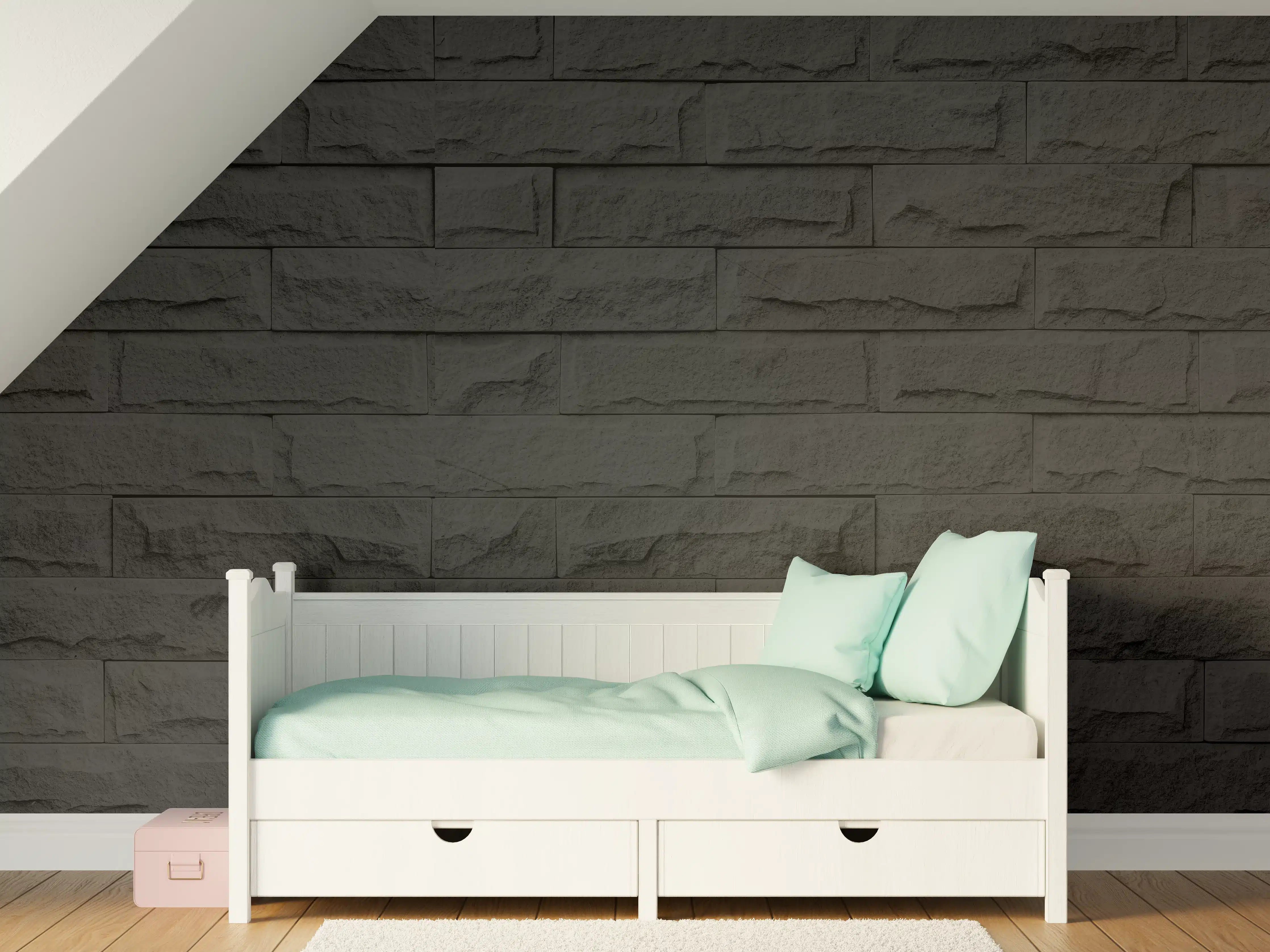 Kinderzimmer Wandgestaltung - Graue Schatten im weißen Licht