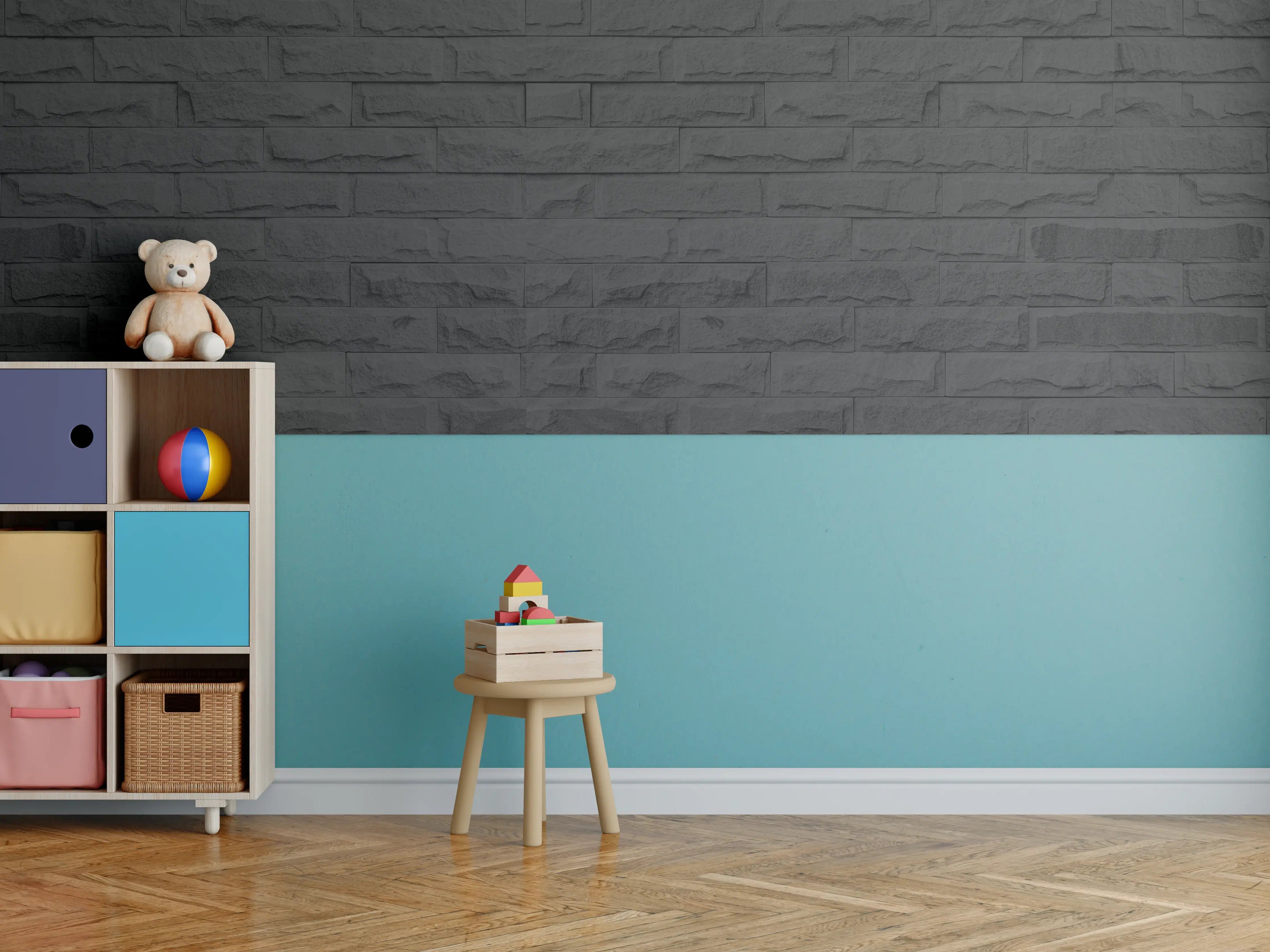 Kinderzimmer Wandgestaltung - Graue Schatten im weißen Licht