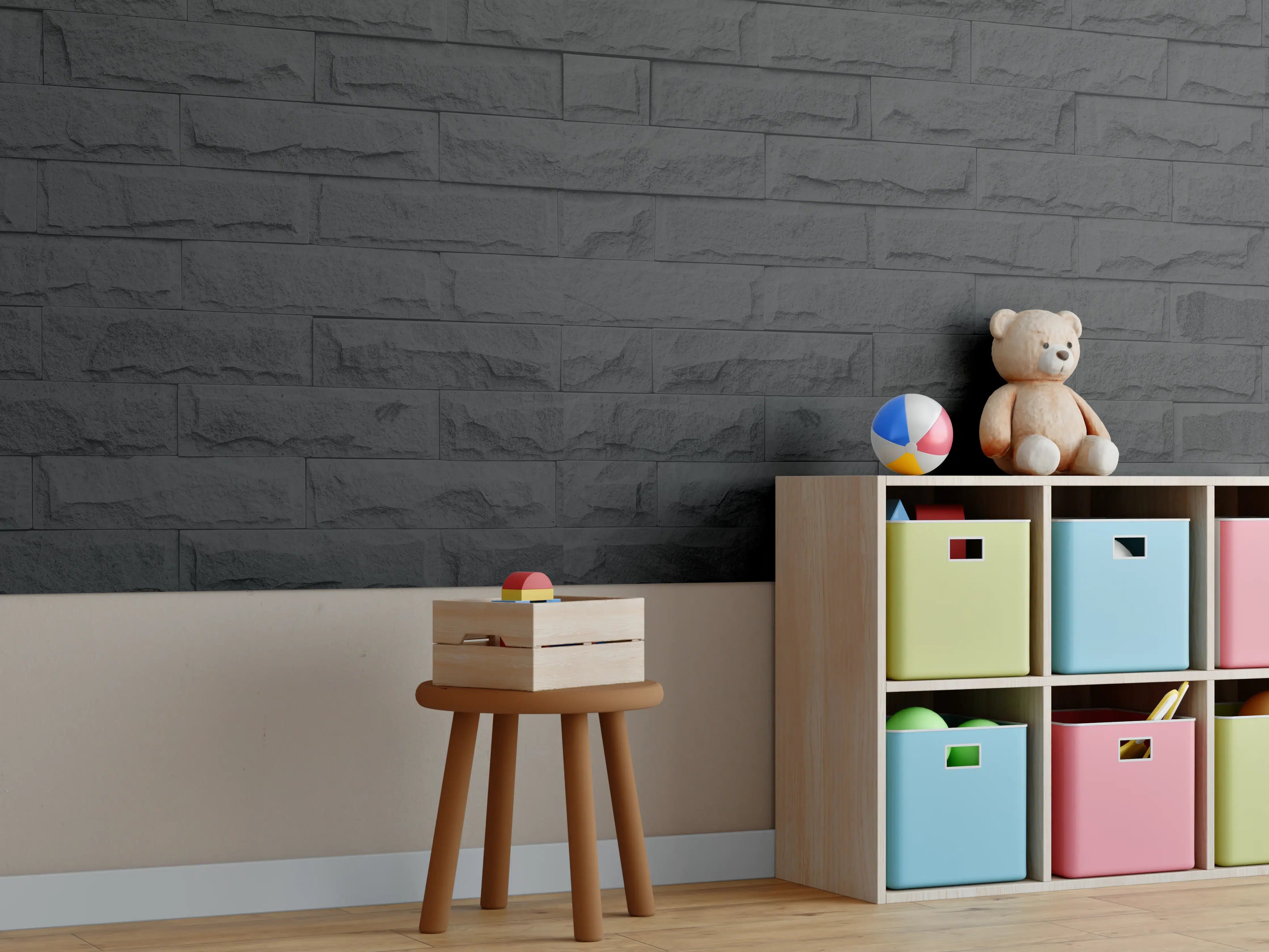 Kinderzimmer Wandgestaltung - Graue Schatten im weißen Licht