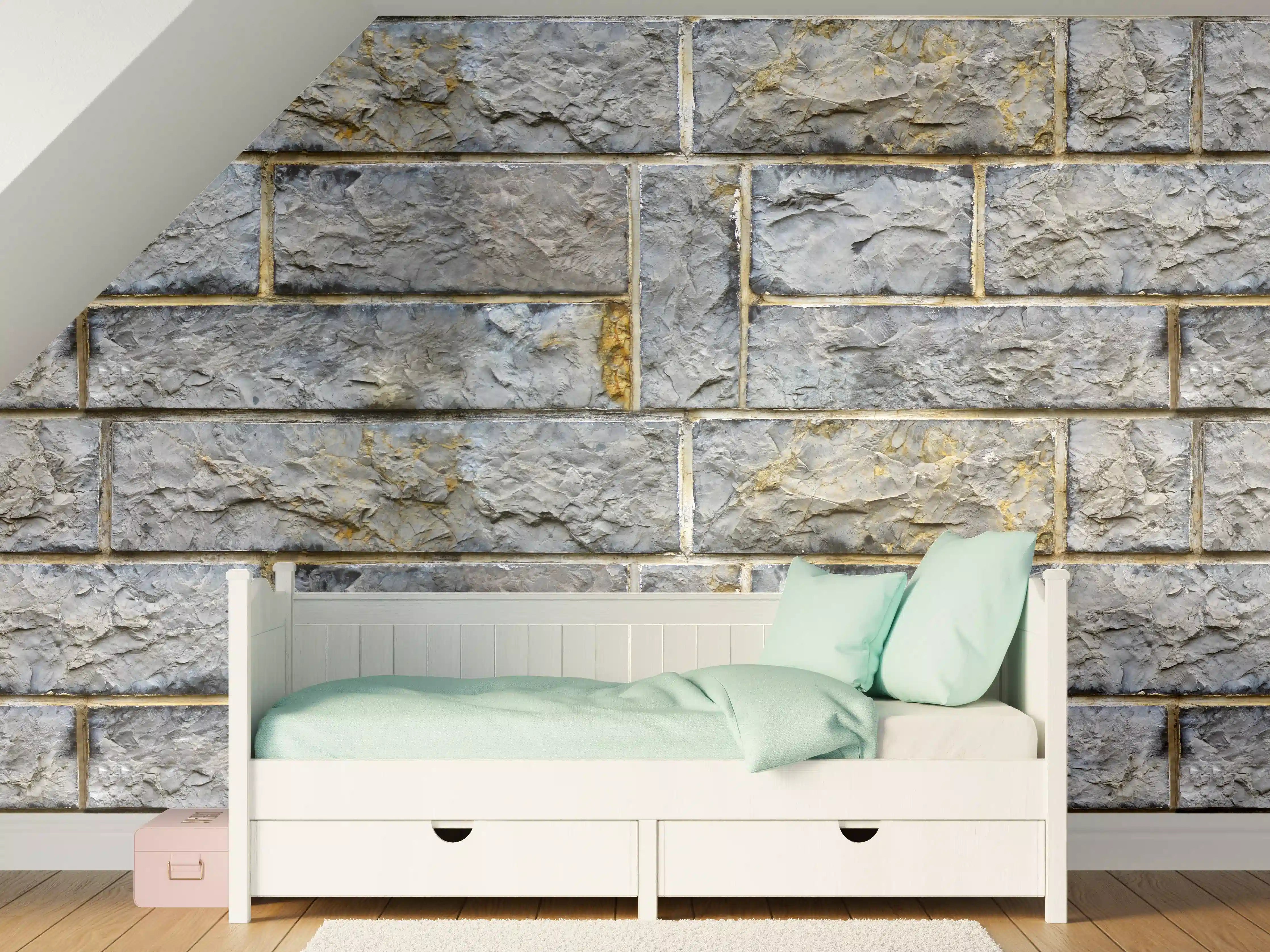 Kinderzimmer Wandgestaltung - Graue Schnittsteinmauer