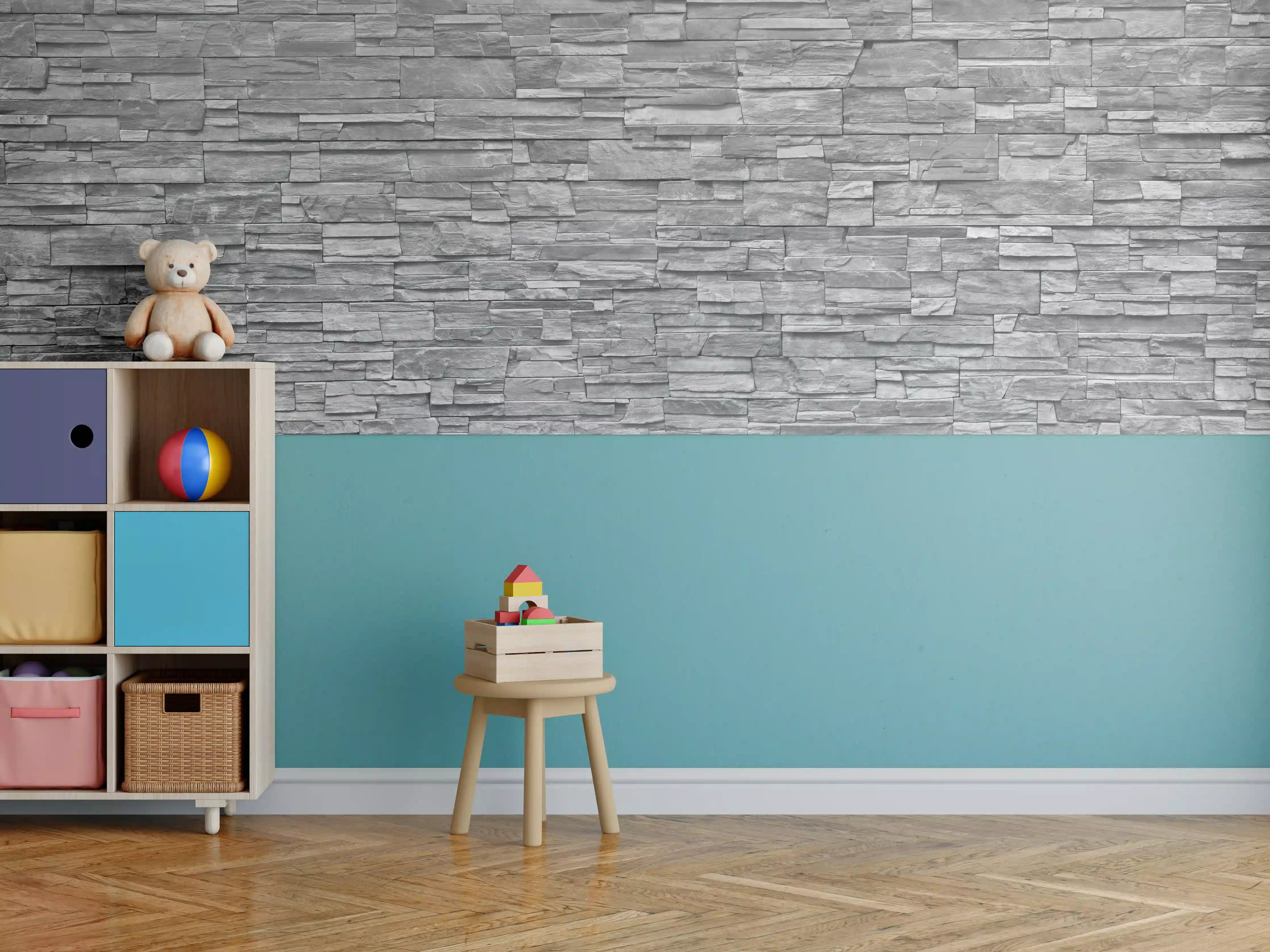 Kinderzimmer Wandgestaltung - Graue Steinwand