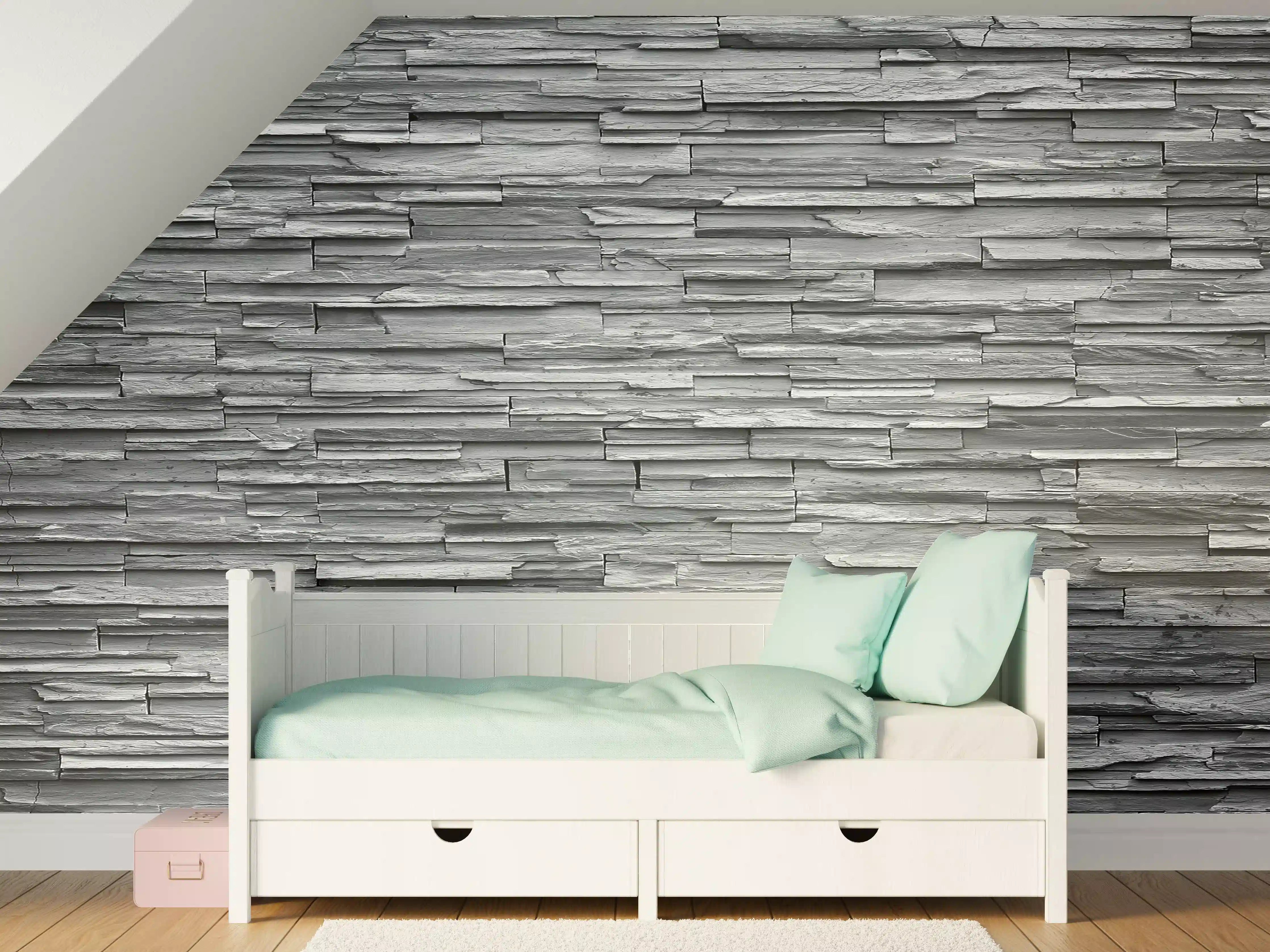 Kinderzimmer Wandgestaltung - Graue Steinziegel