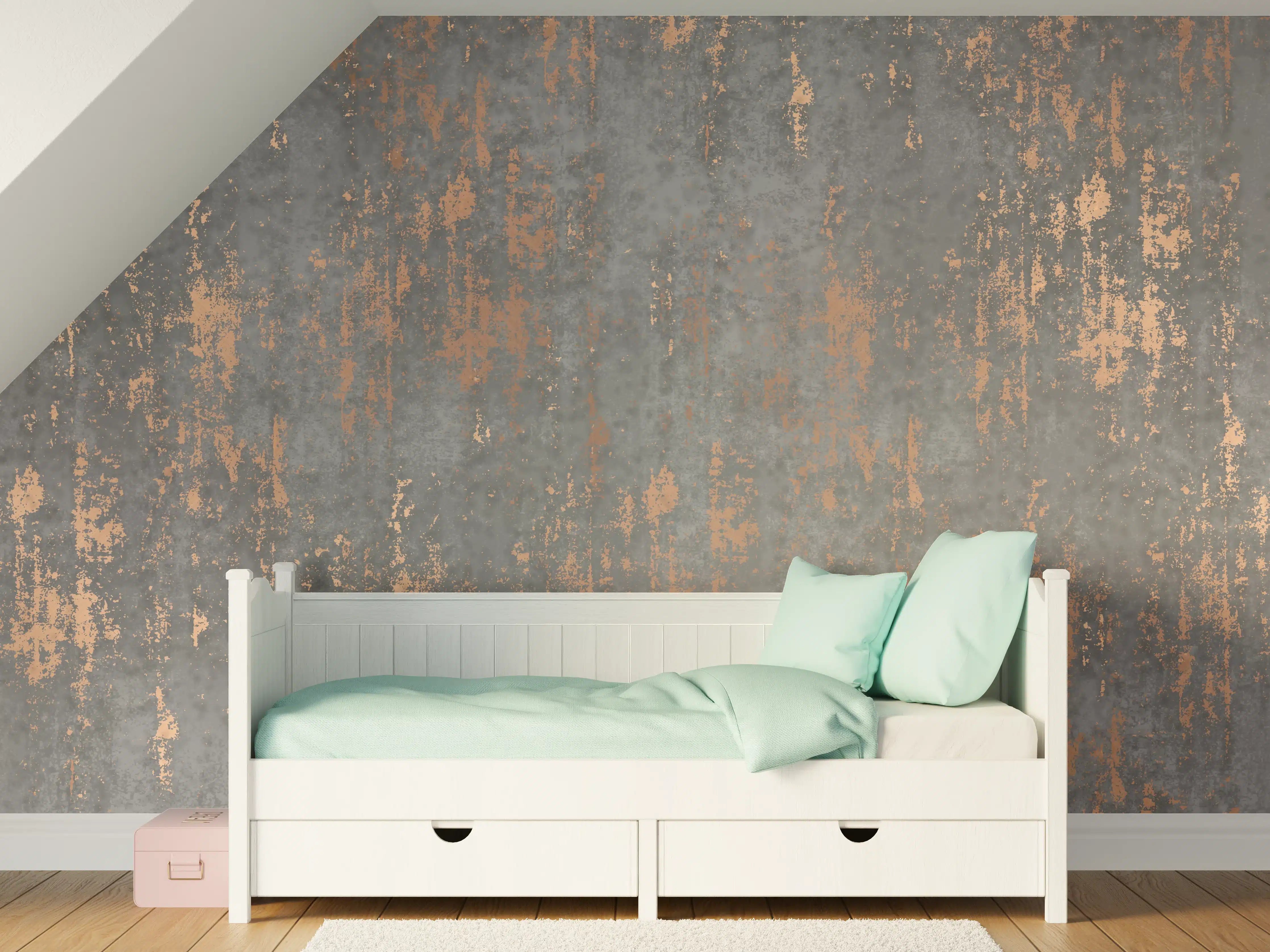 Kinderzimmer Wandgestaltung - Graue Textur mit goldenen Akzenten