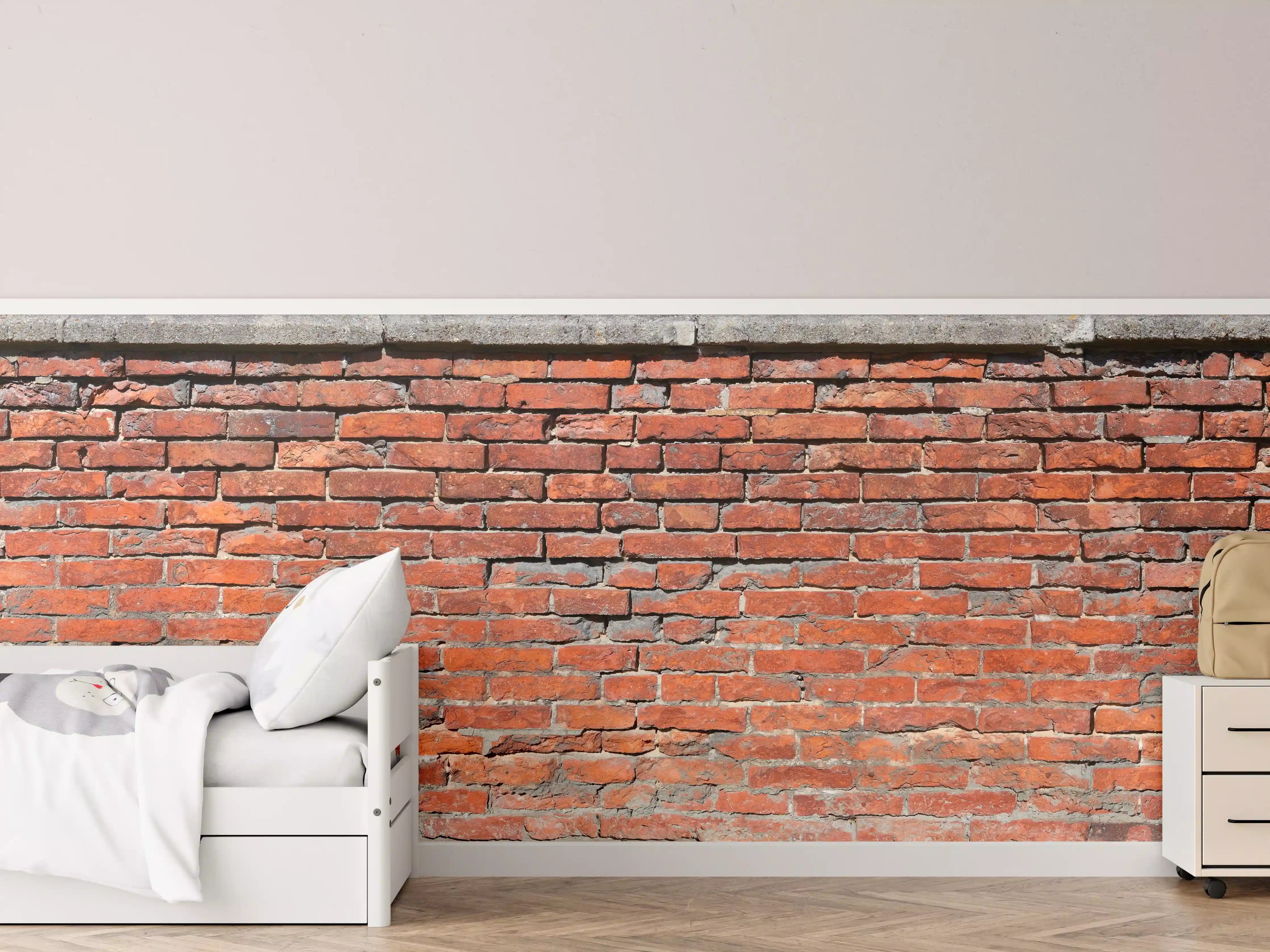 Kinderzimmer Wandgestaltung - Graue Vintage Ziegelwand