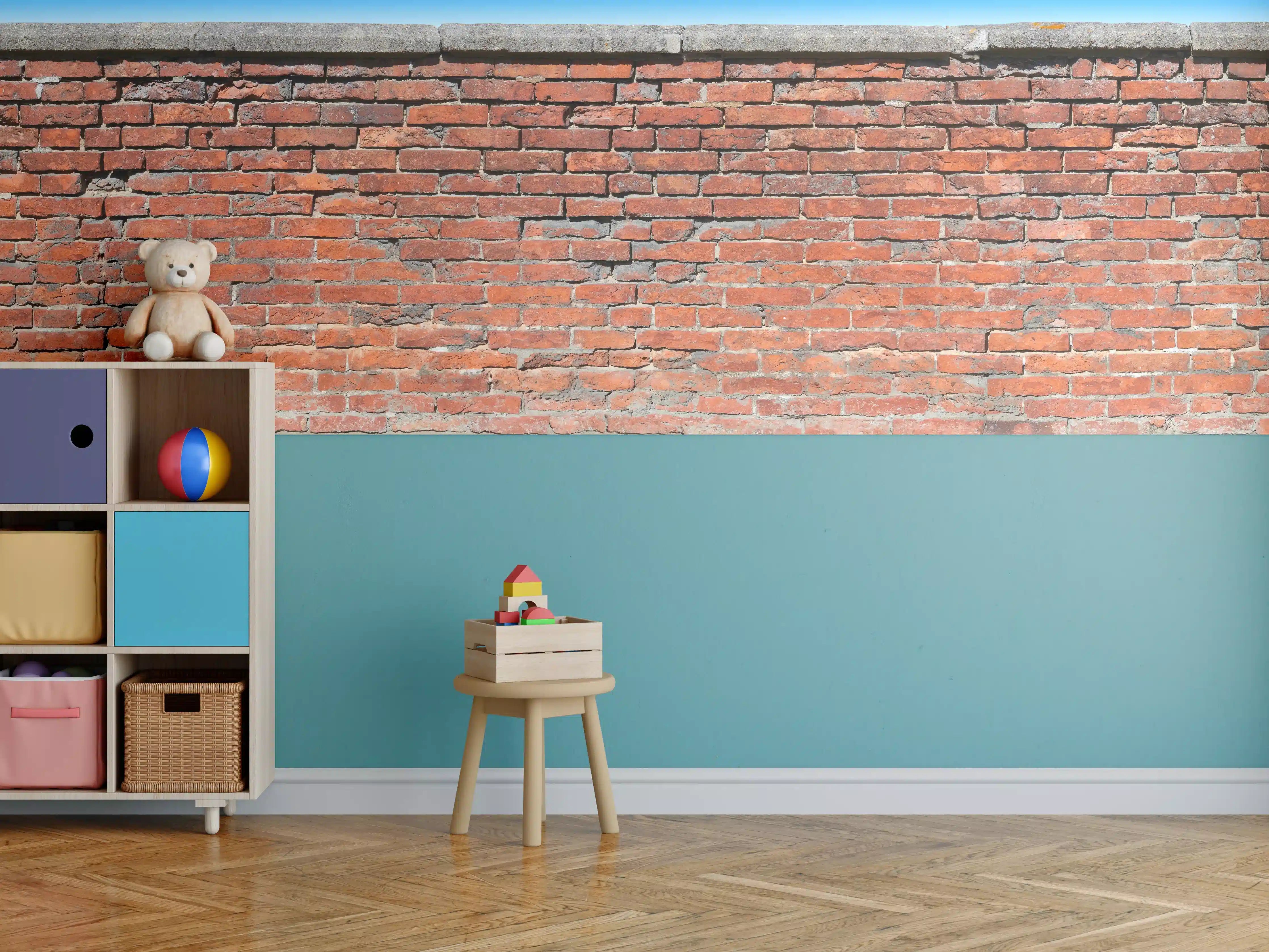 Kinderzimmer Wandgestaltung - Graue Vintage Ziegelwand