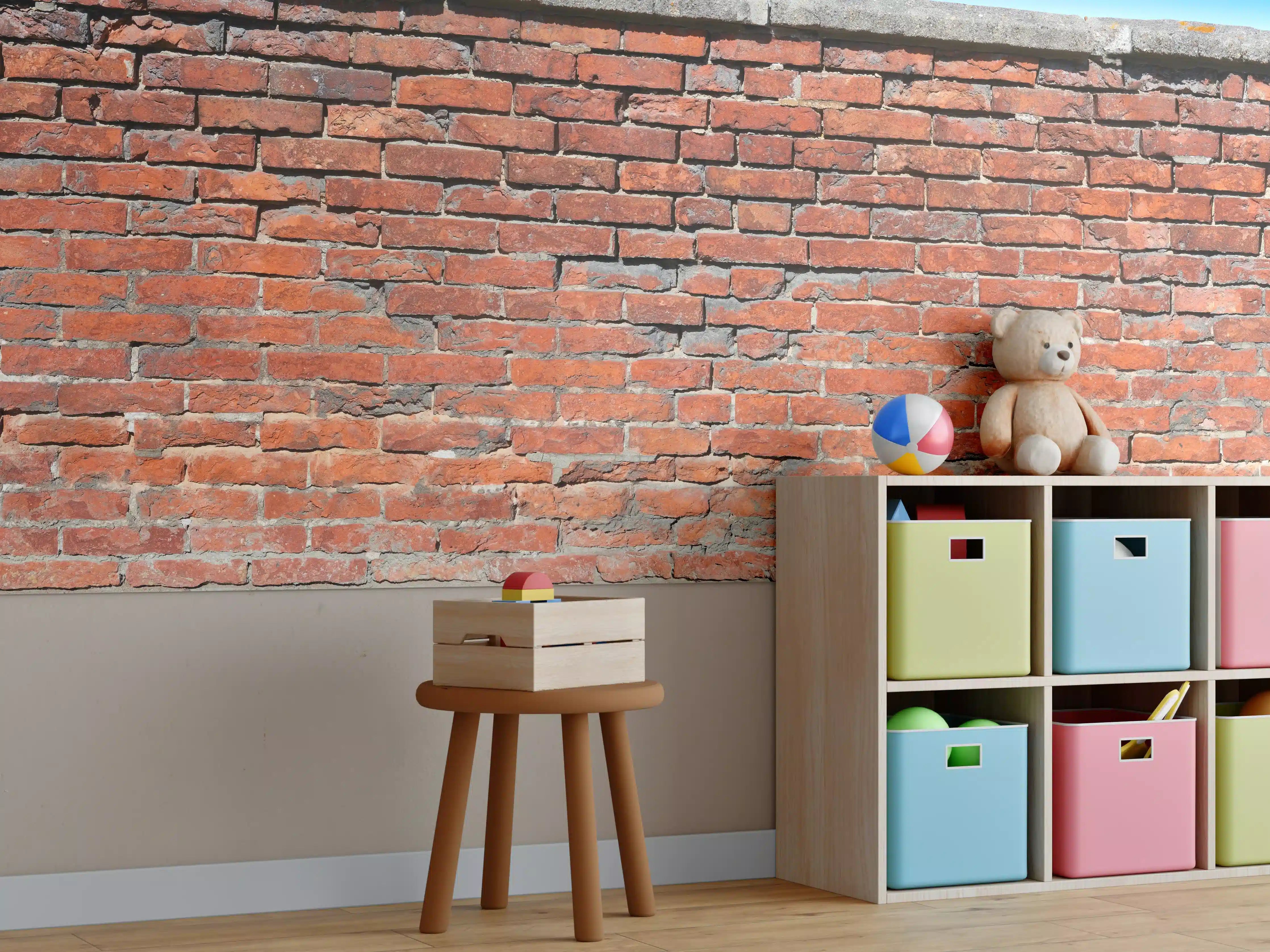 Kinderzimmer Wandgestaltung - Graue Vintage Ziegelwand