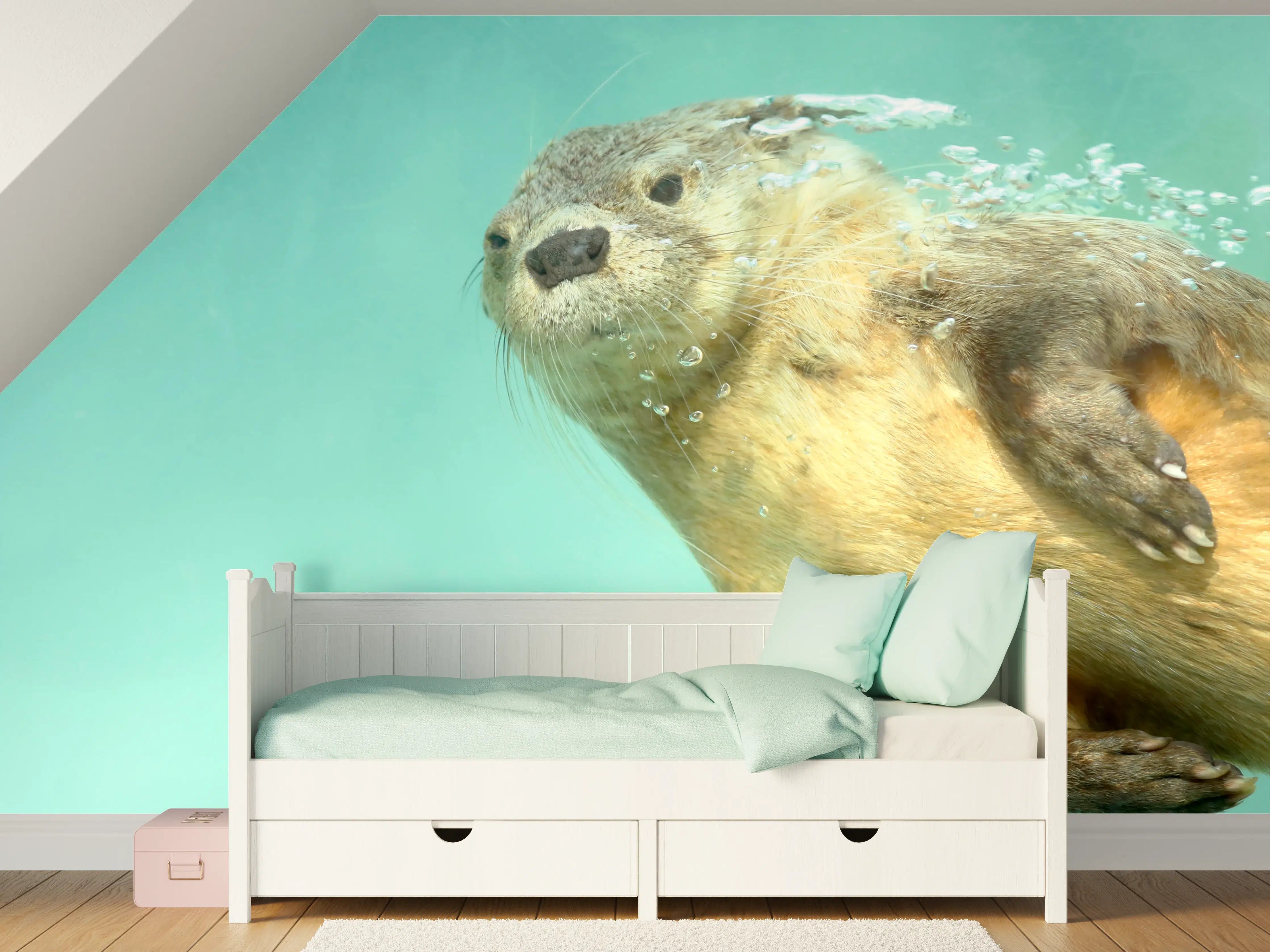 Kinderzimmer Wandgestaltung - Graue Wasserotter in Bewegung